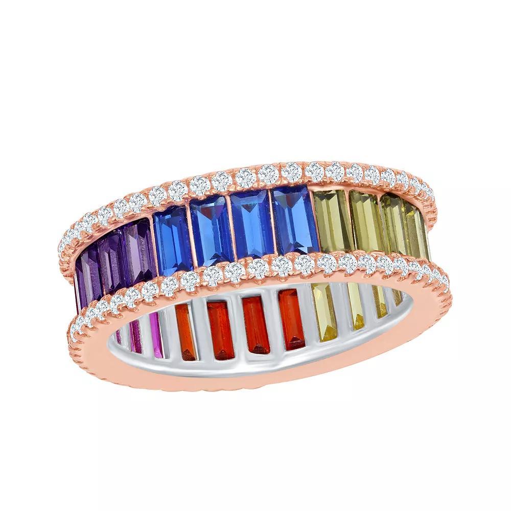 14k Rose Gold Over Silver Rainbow Cubic Zirconia Ring, Women's, Size: 6, Pink Tone Product Image