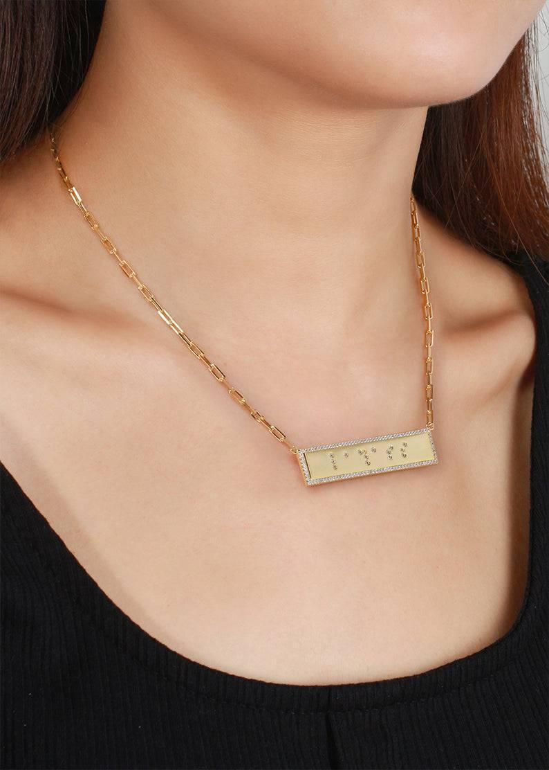 Touchstone Badass Bling Braille Bar Necklace Gold* Product Image