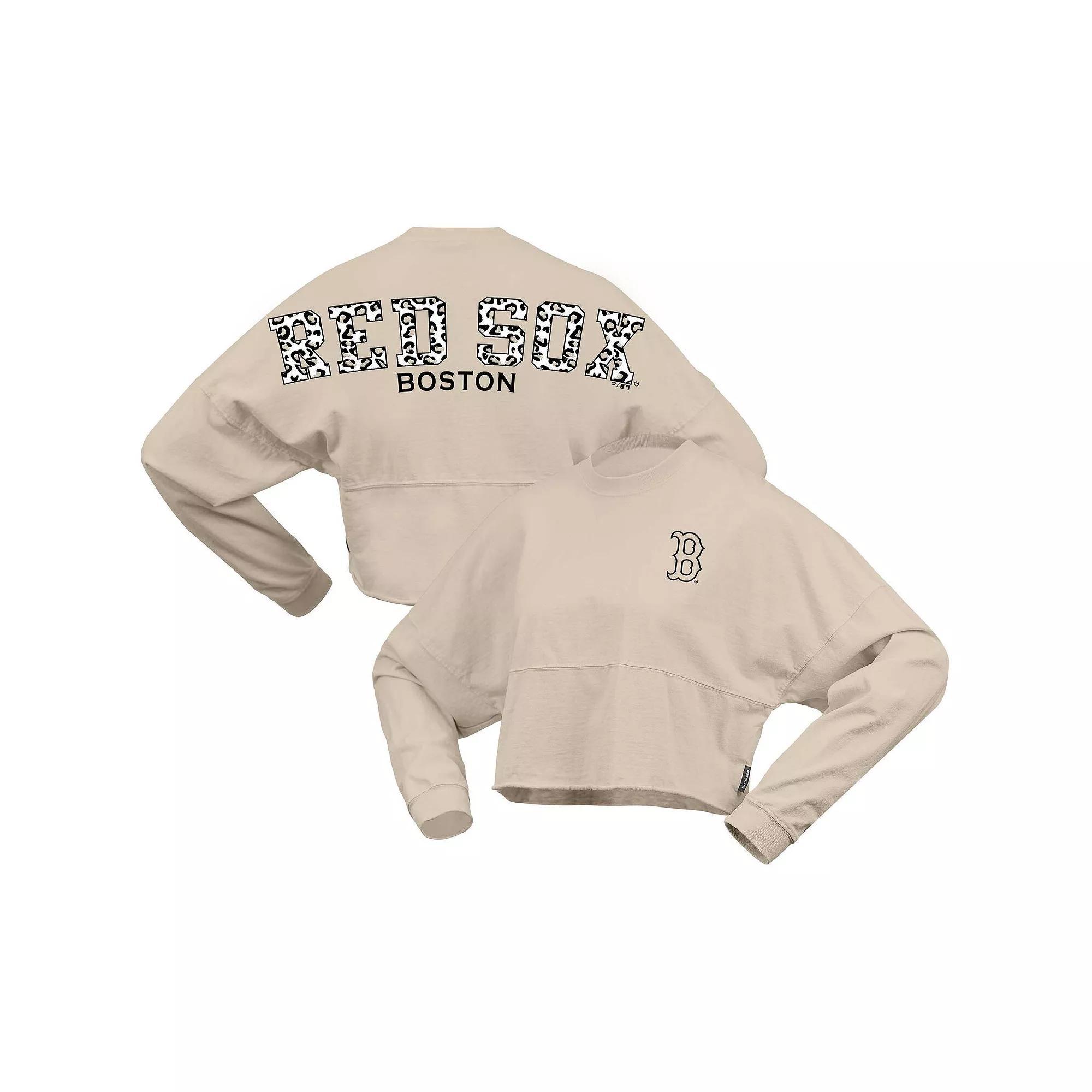 Women's Fanatics Branded Cream Boston Red Sox Long Sleeve Cropped Jersey T-Shirt, Size: 2XL, Beige Product Image