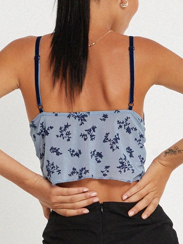 V Neck Mesh See Through Print Cami Top Product Image