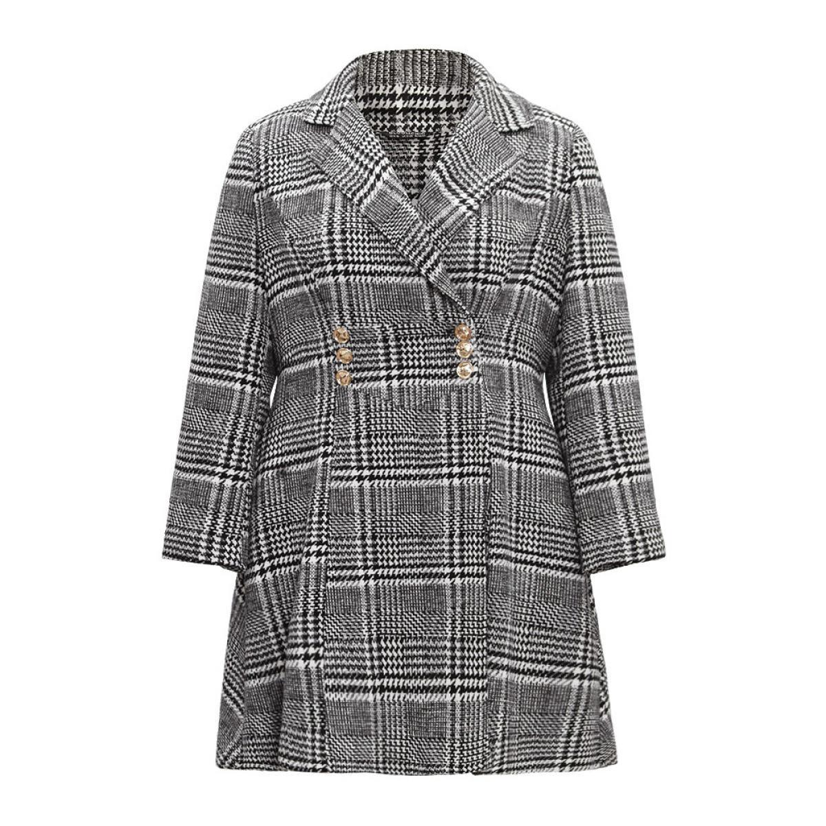 Plus Size Houndstooth Textured Double Breasted Pocket Coat Women Black Casual Texture Ladies Dailywear Winter Coats BloomChic 30/6X Product Image
