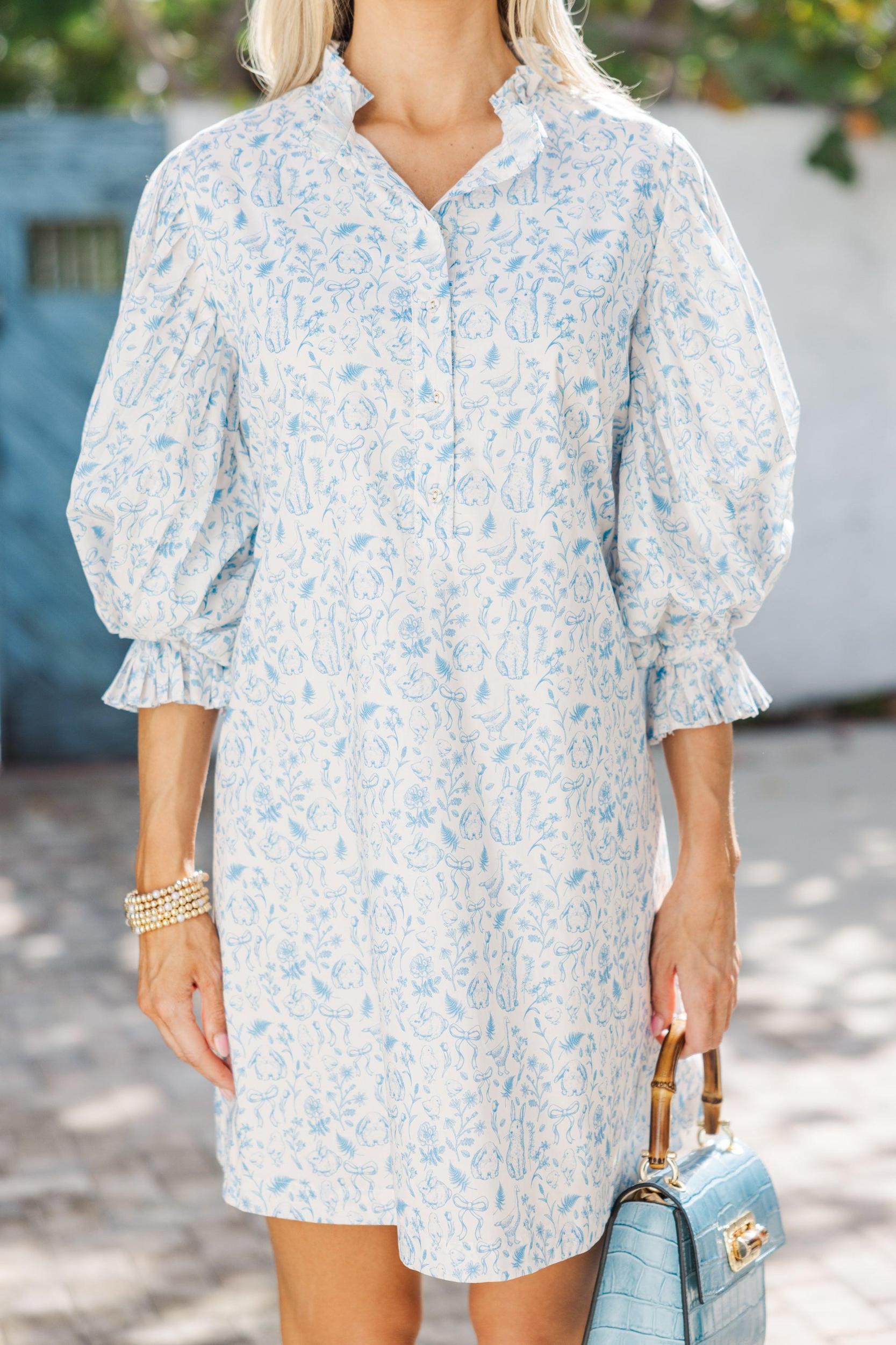Under The Stars Light Blue Toile Tie Back Dress Female Product Image