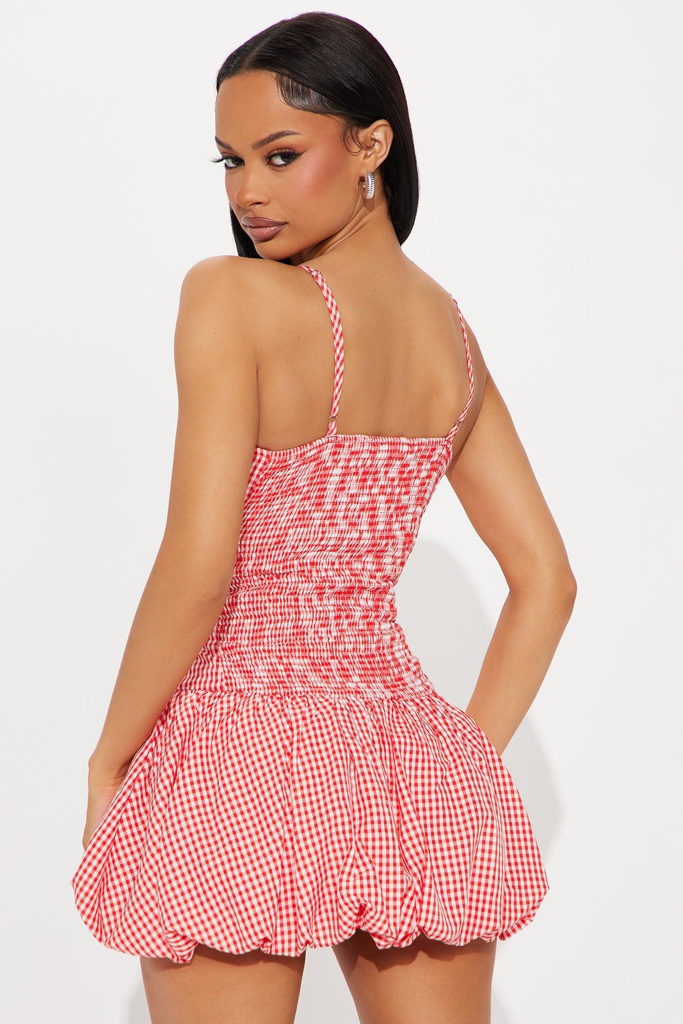 Gina Gingham Bubble Mini Dress - Red Product Image