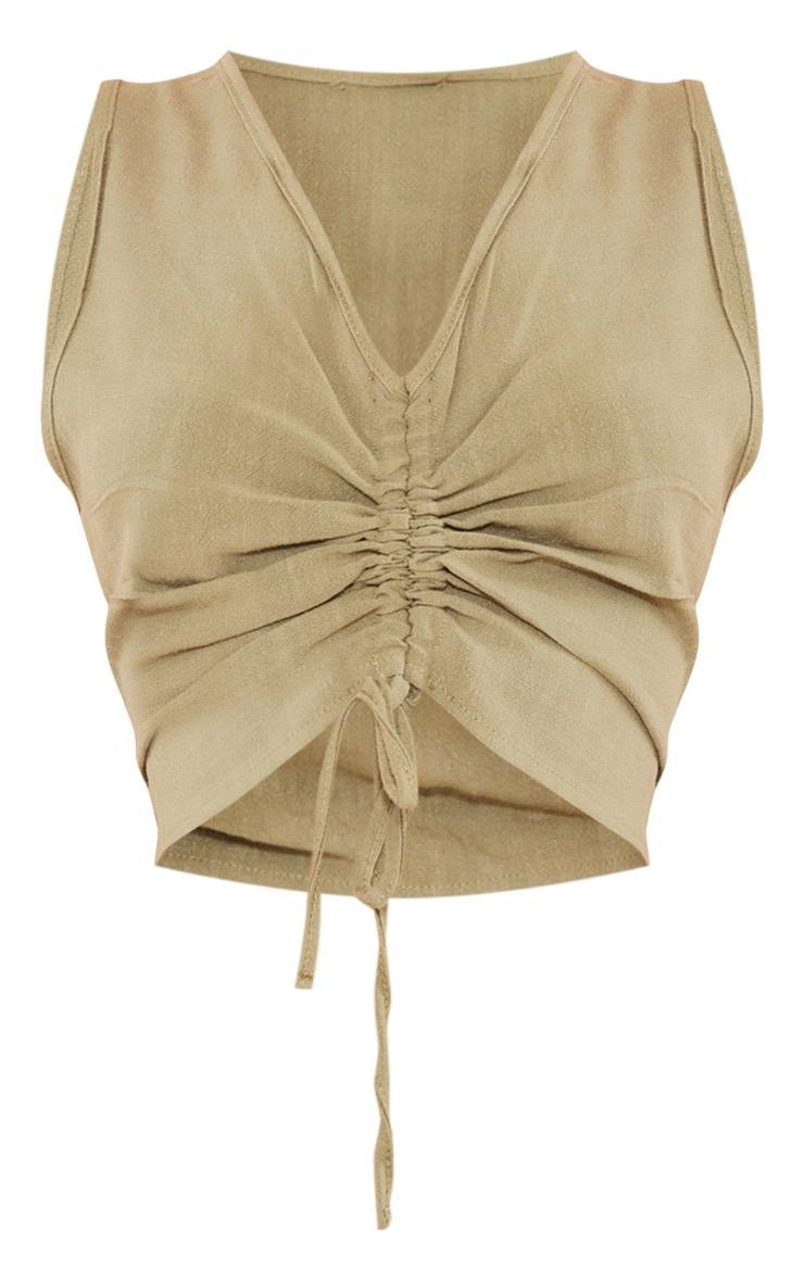 Khaki Linen Look Ruche Front Crop Top Product Image
