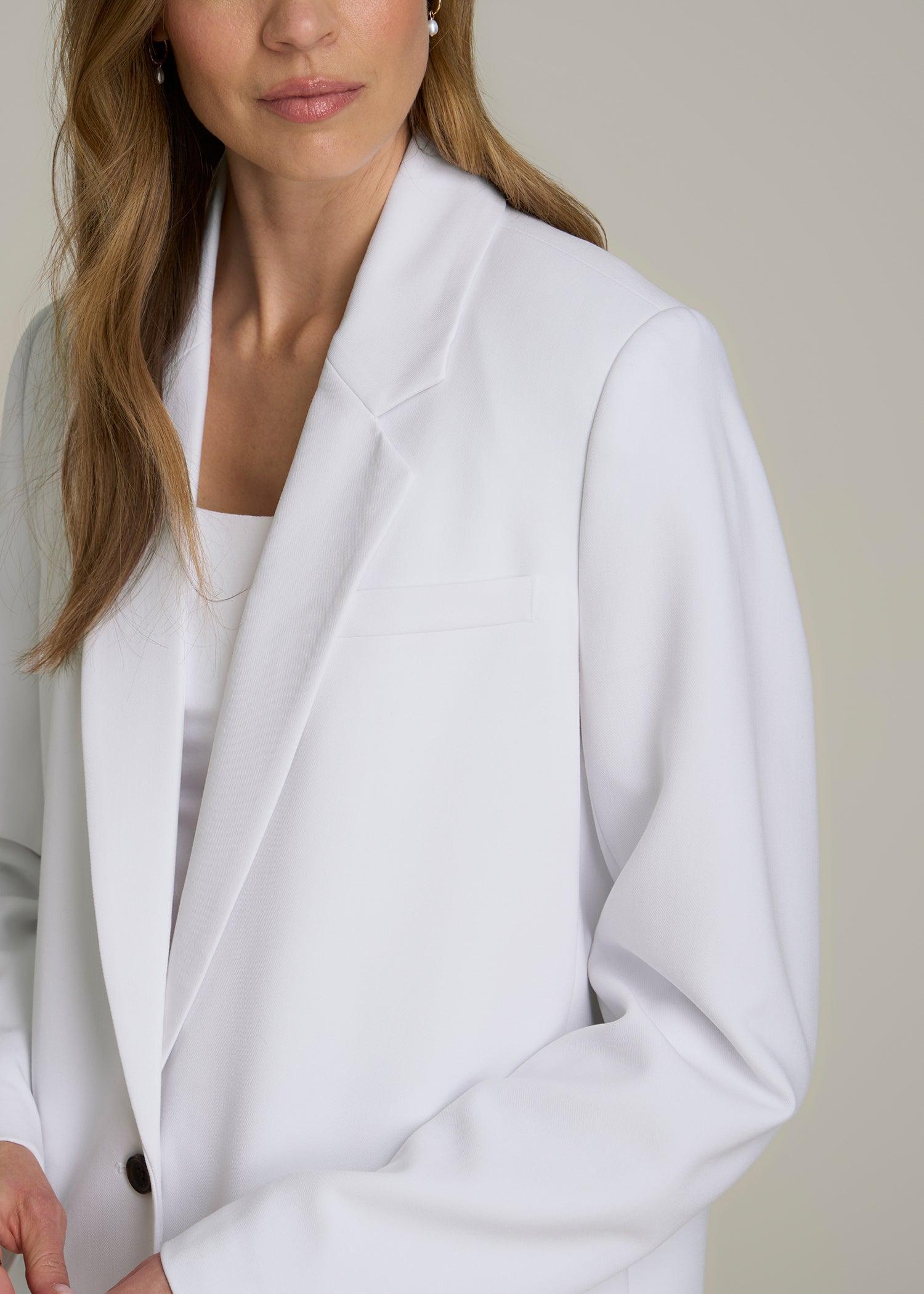 Boyfriend Fit Single-Button Blazer for Tall Women in Optic White Product Image