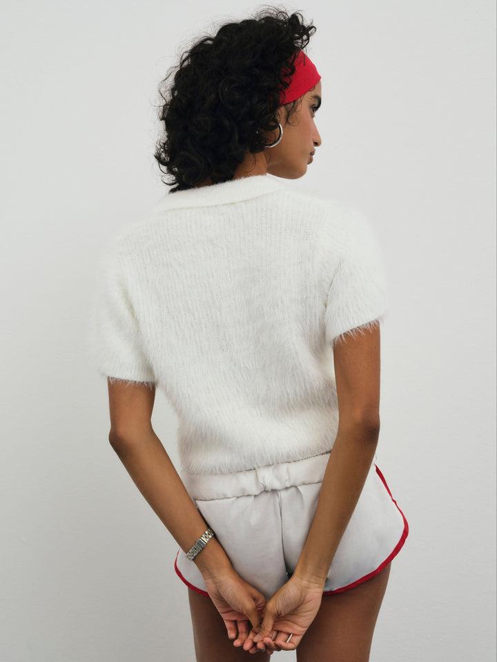 Fuzzy Knit  Top — White Product Image
