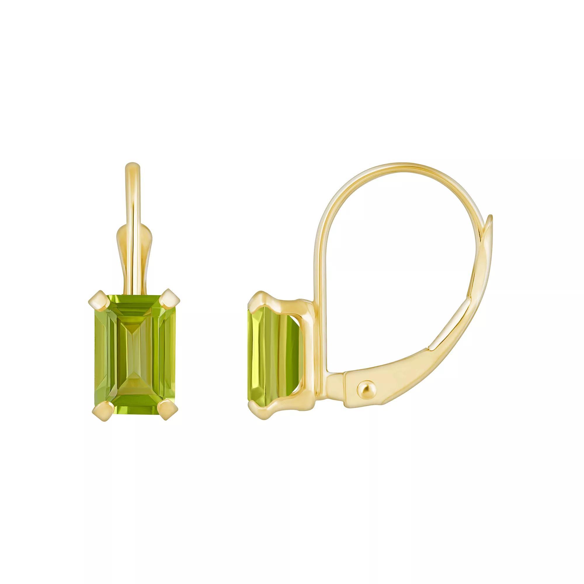 Celebration Gems 10k Gold Emerald Cut Peridot Leverback Earrings, Women's, 10k Whgold Product Image