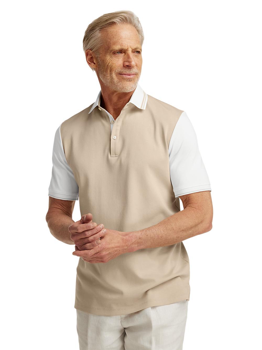 Cotton Three Button Polo - Tan Product Image