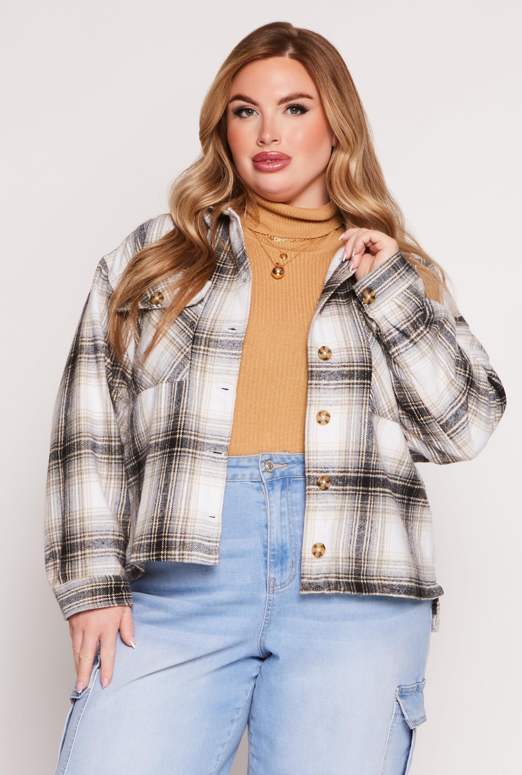Womens Plus Size Flannel Plaid Button Front Shacket Product Image