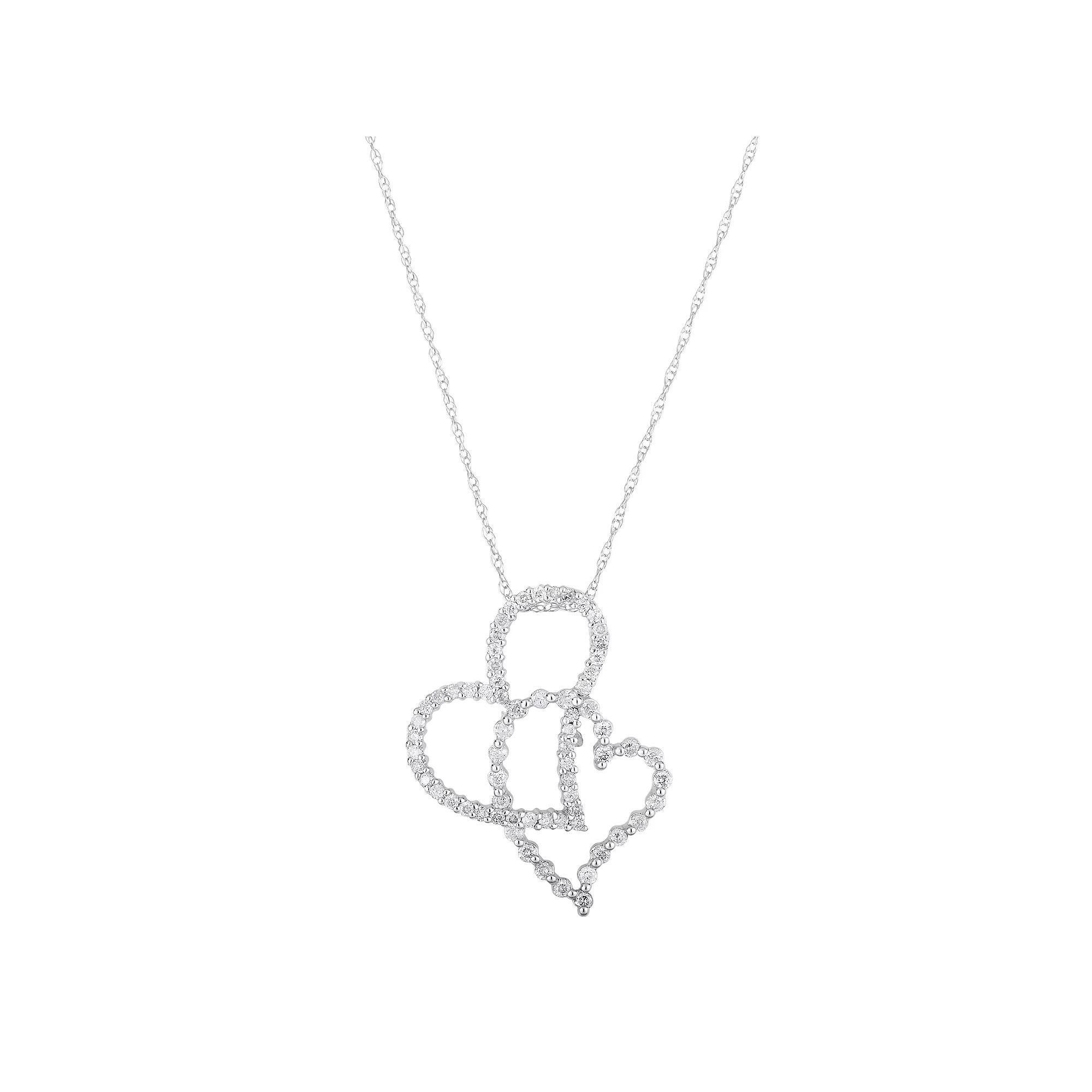 1/2 Carat T.W. Diamond 10k White Gold Double Heart Pendant Necklace, Womens Product Image