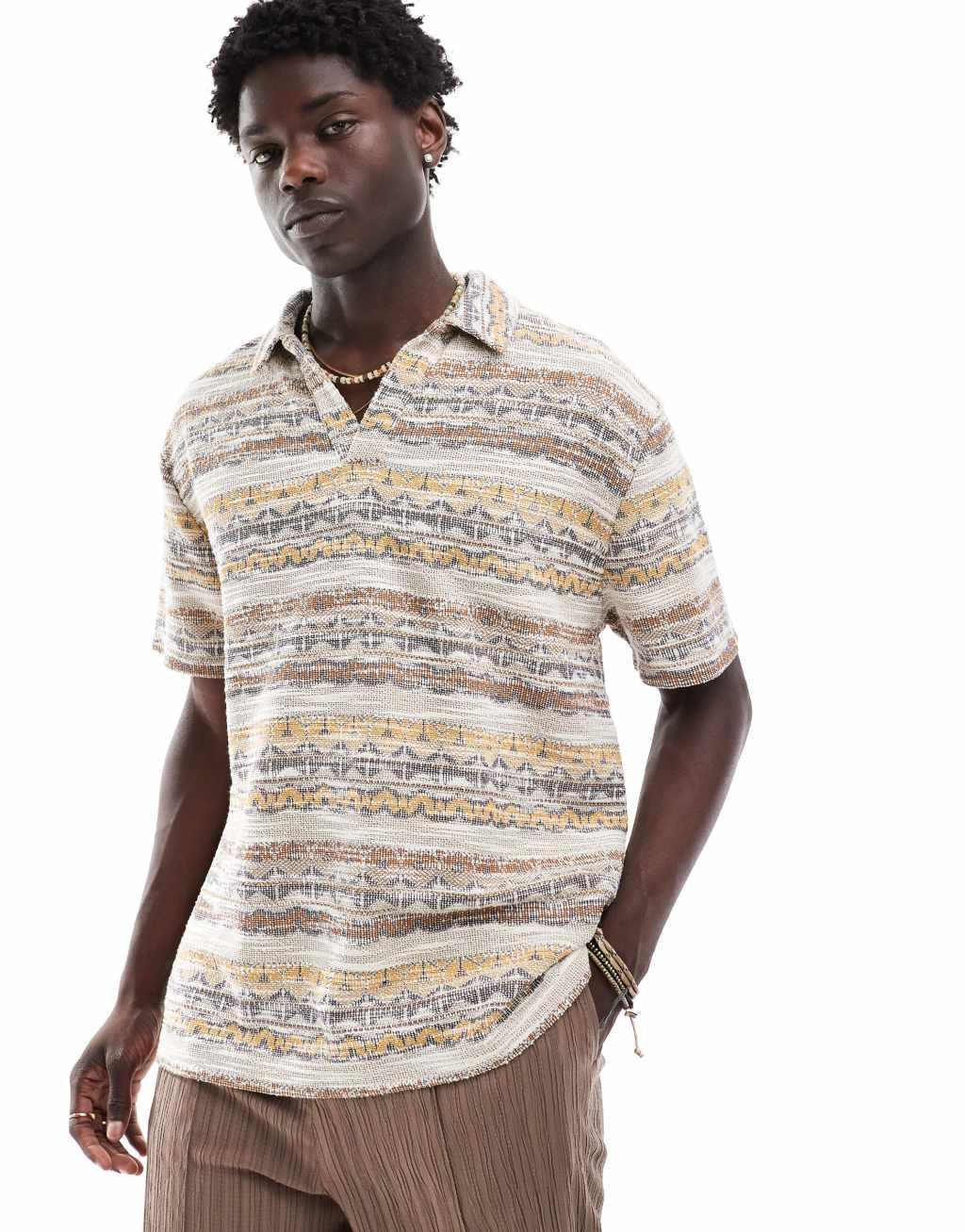 ASOS DESIGN revere neck polo shirt in multi color texture - part of a set Product Image