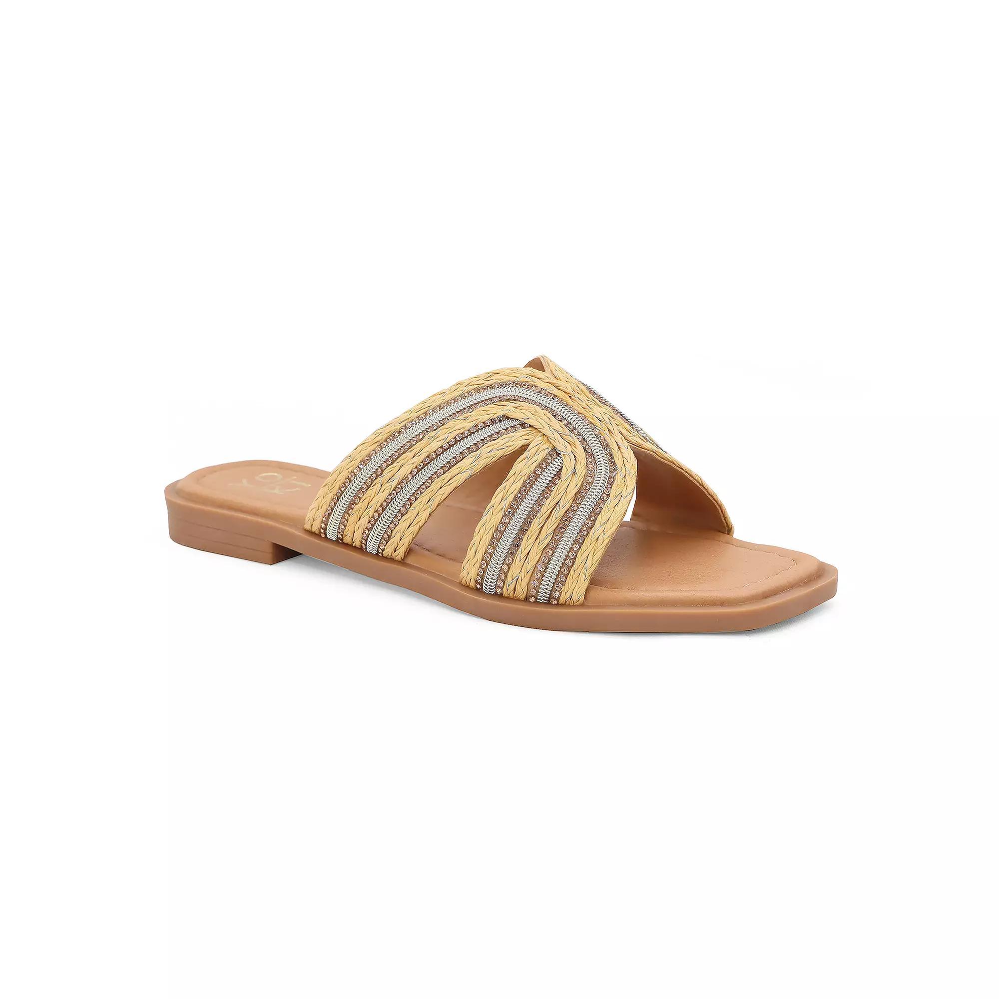 Yoki Suzana-15 Women's Beaded H-Band Upper Flat Square Toe Sandals, Size: 10 Medium, Gold Product Image