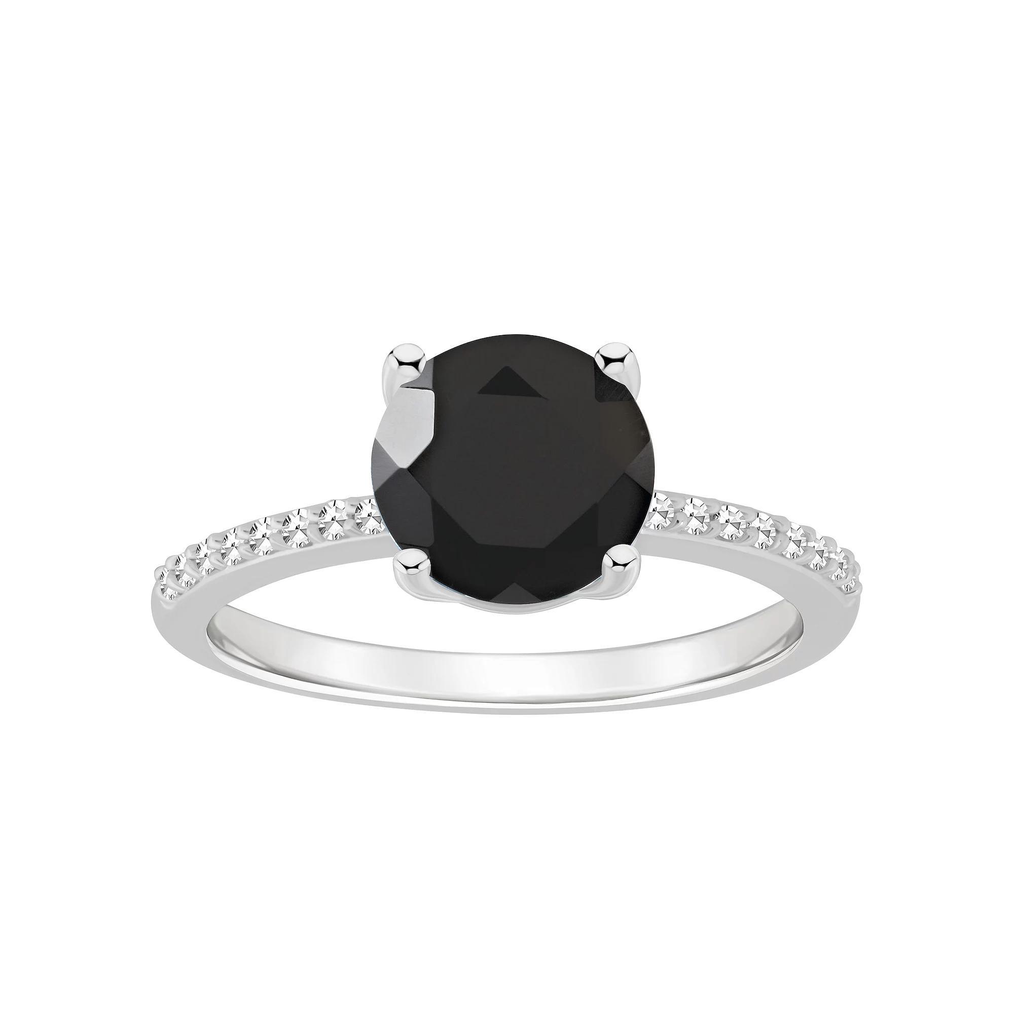 Alyson Layne Sterling Silver Round Black Onyx 1/10 Carat T.W. Diamond Ring, Women's, Size: 6 Product Image