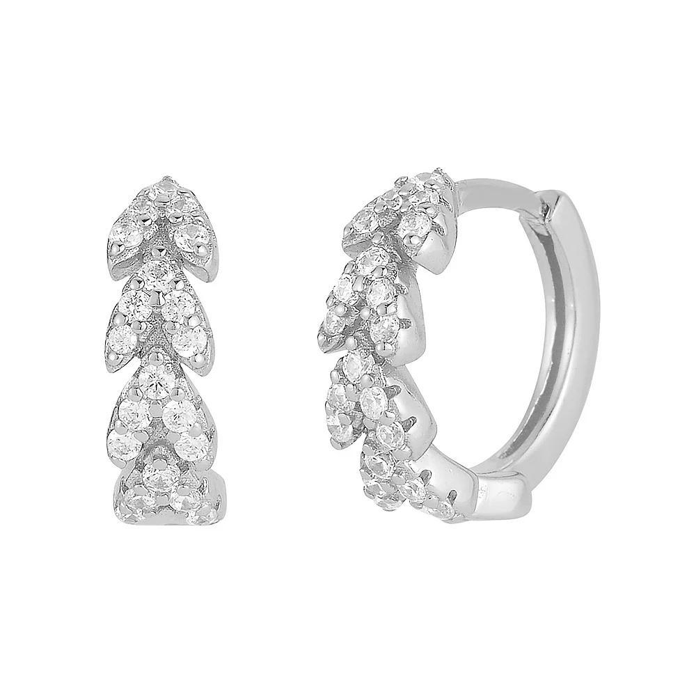 Sunkissed Sterling Cubic Zirconia Leaf Hoop Earrings, Women's, Silver Tone Product Image