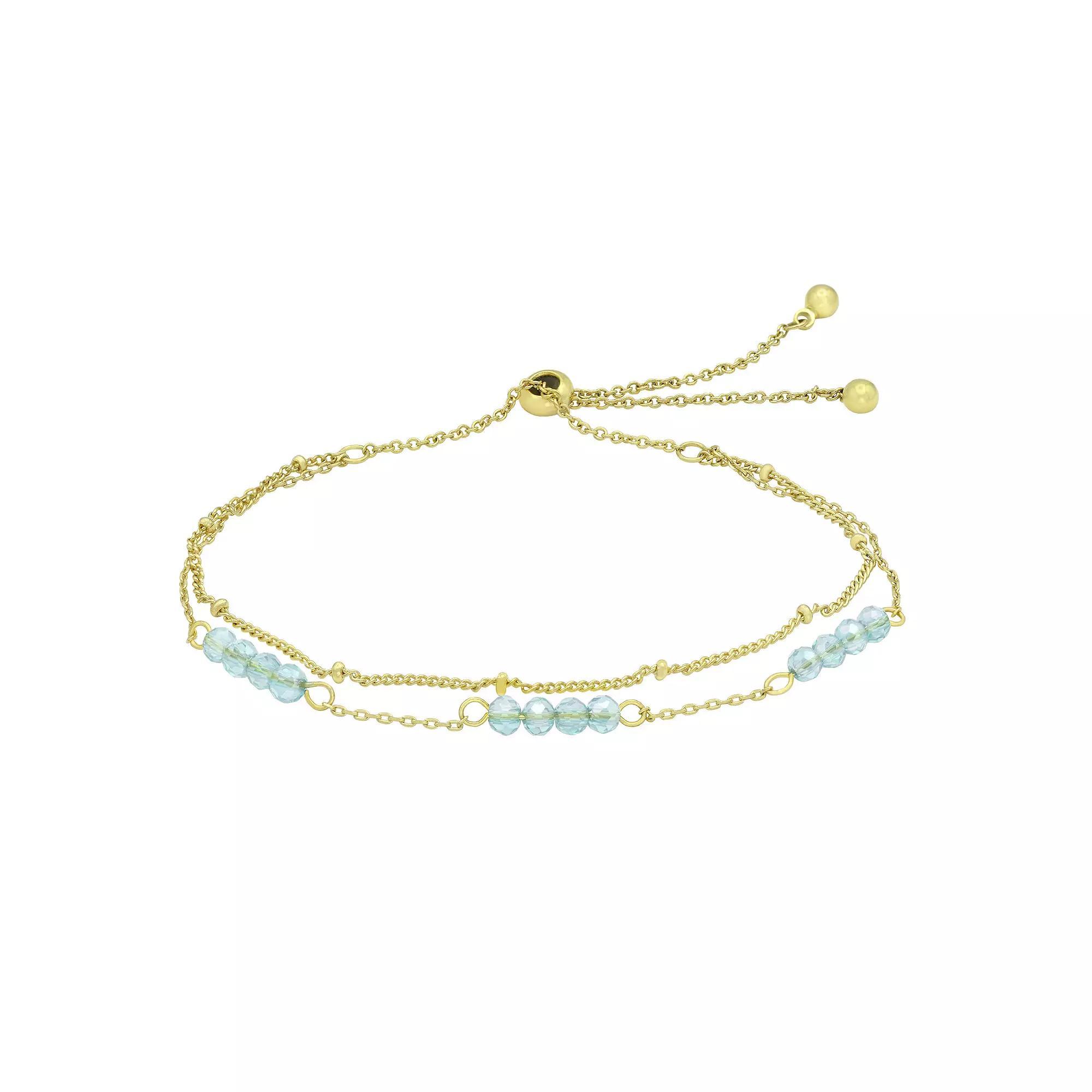 City Luxe Gold Tone Crystal Birthstone Double Strand Adjustable Bracelet, Women's, Size: 4-10" ADJ, March Gold Tone Product Image