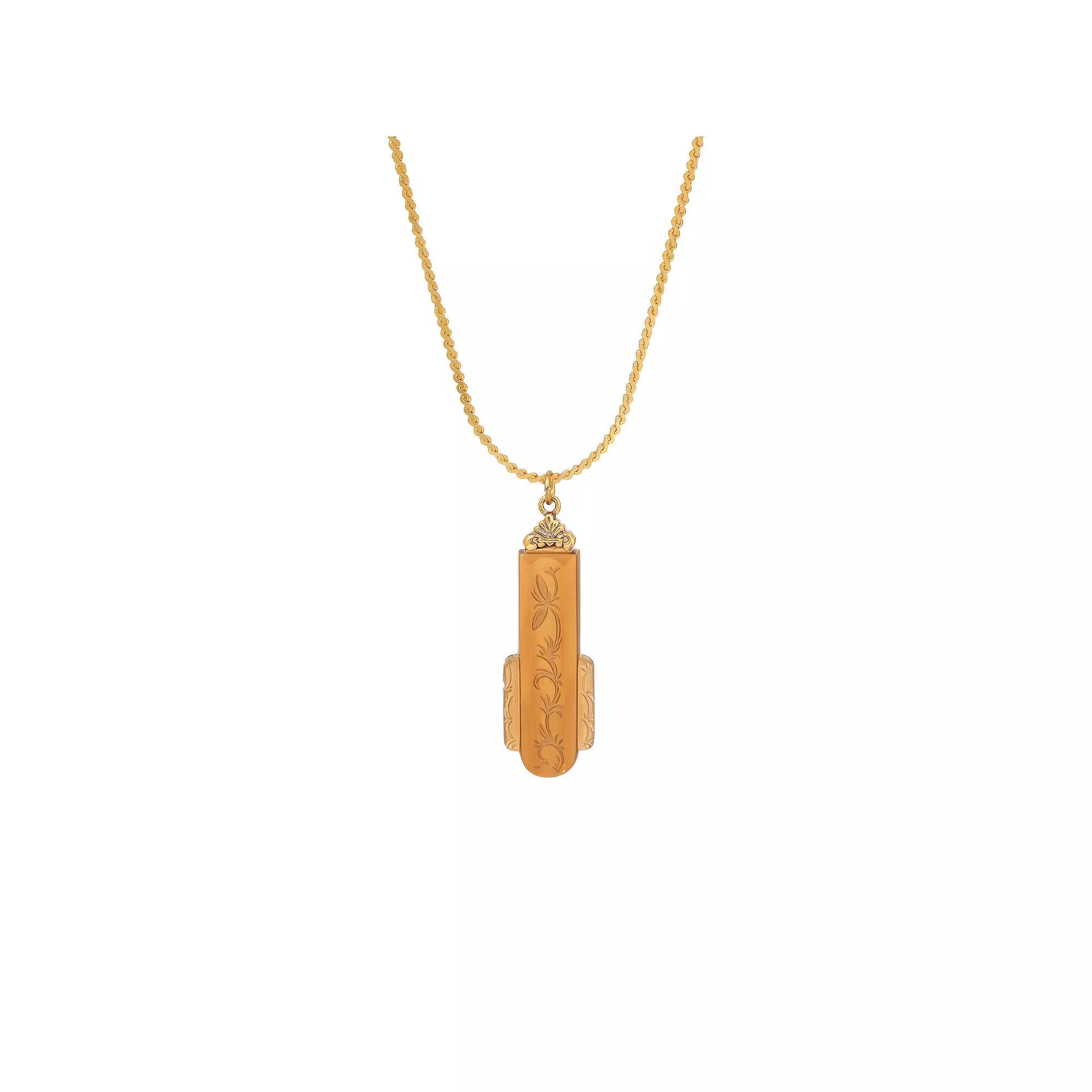 1928 14k Gold Dipped Art Deco Etched Glass Adjustable Necklace, Womens, Brown Product Image