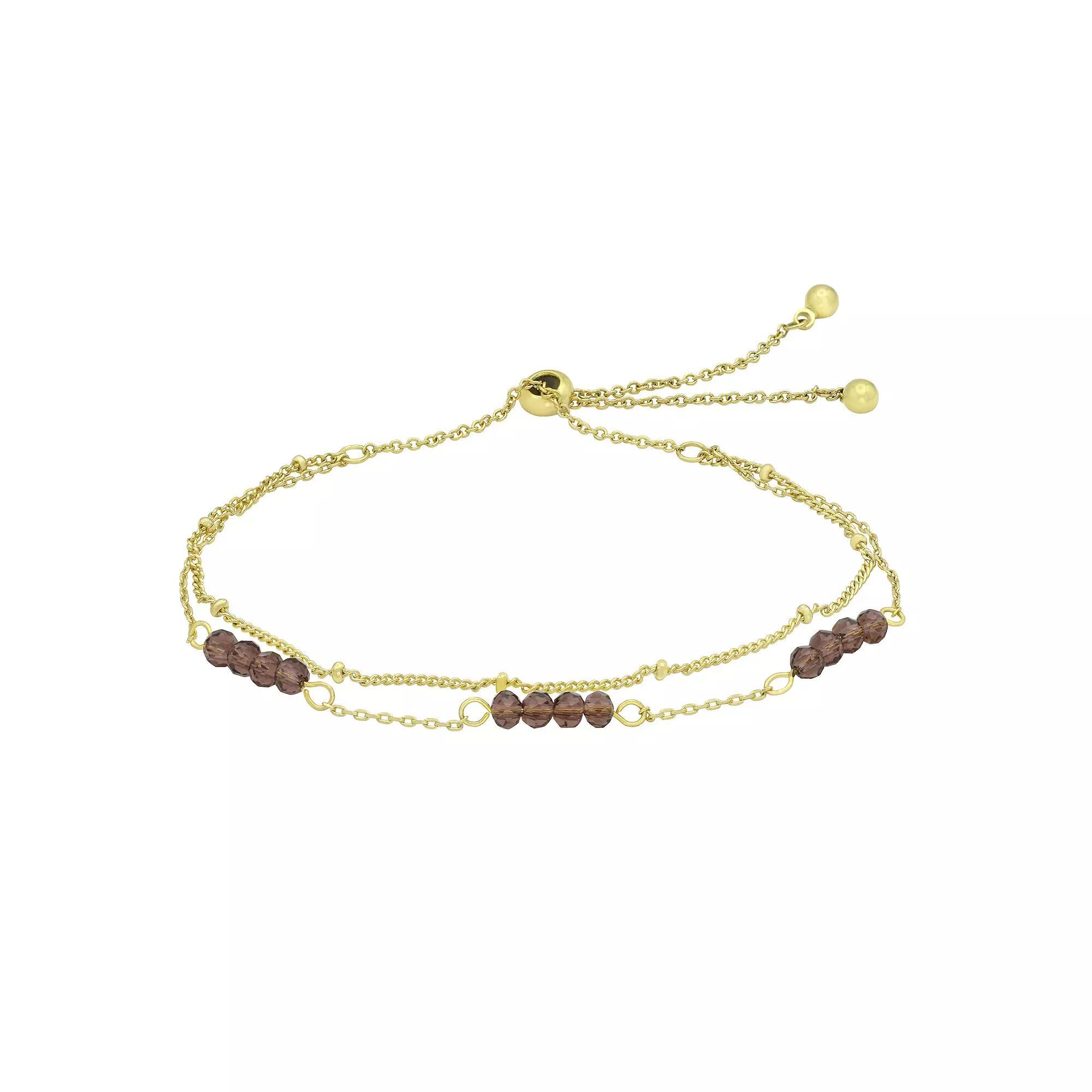 City Luxe Gold Tone Crystal Birthstone Double Strand Adjustable Bracelet, Women's, Size: 4-10" ADJ, June Gold Tone Product Image