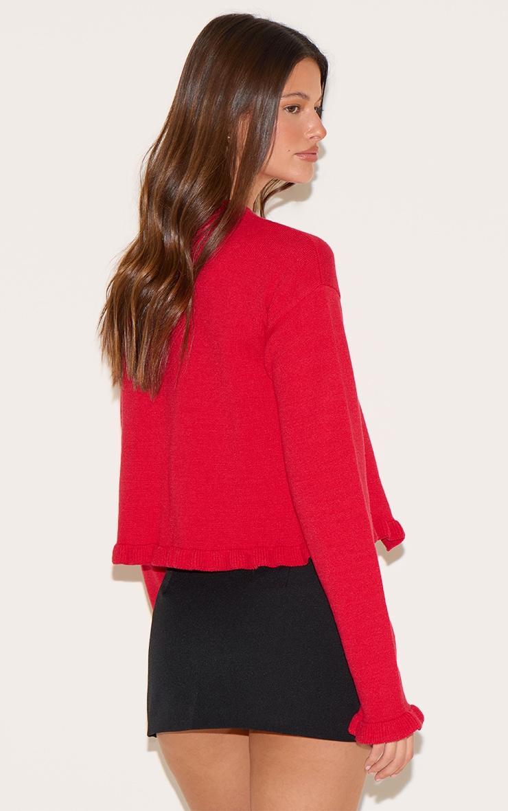Red Knit Ruffle Detail Cardigan Product Image