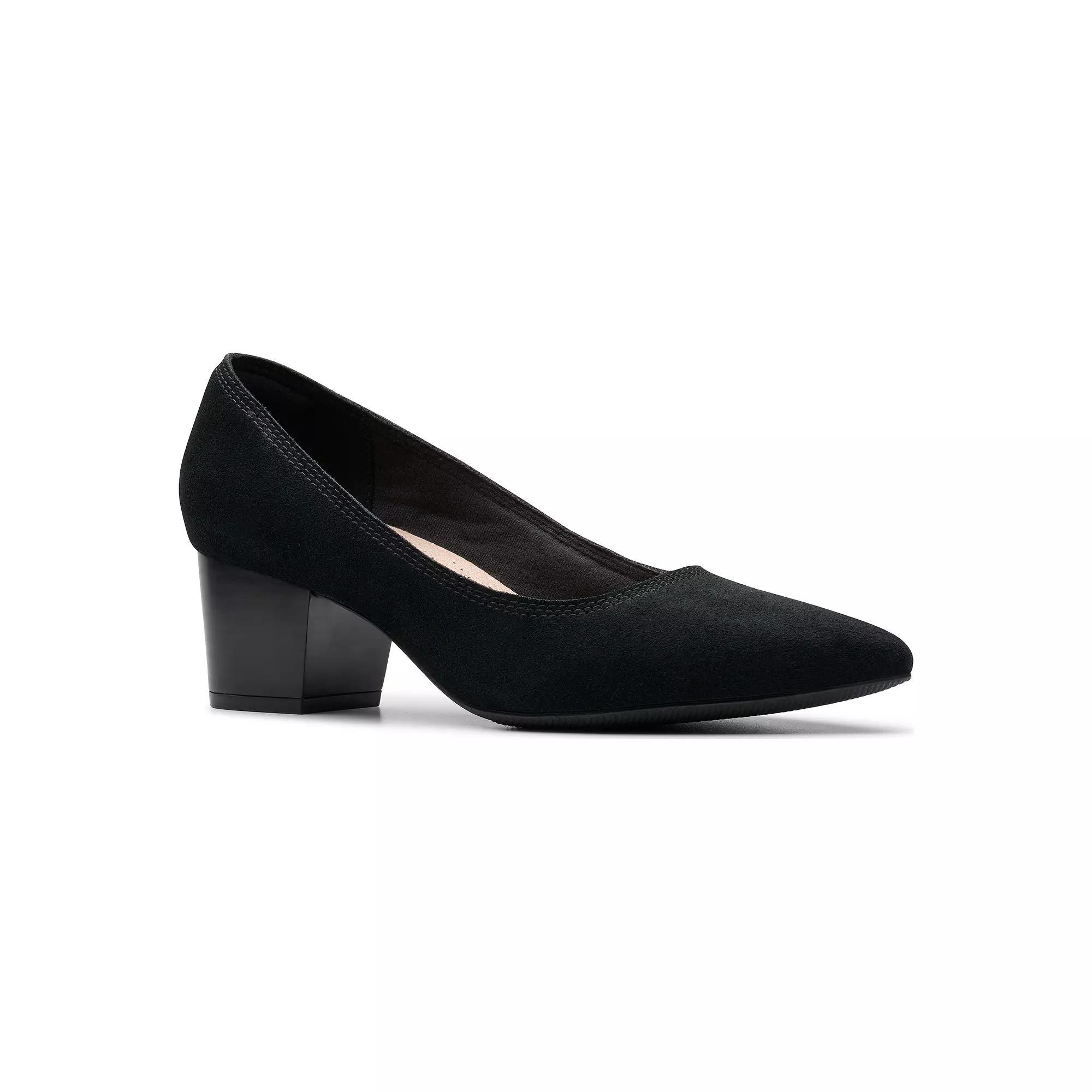 Clarks® Ellanie Hope Women's Leather Block Heel Pumps, Size: 8.5, Black Suede Product Image