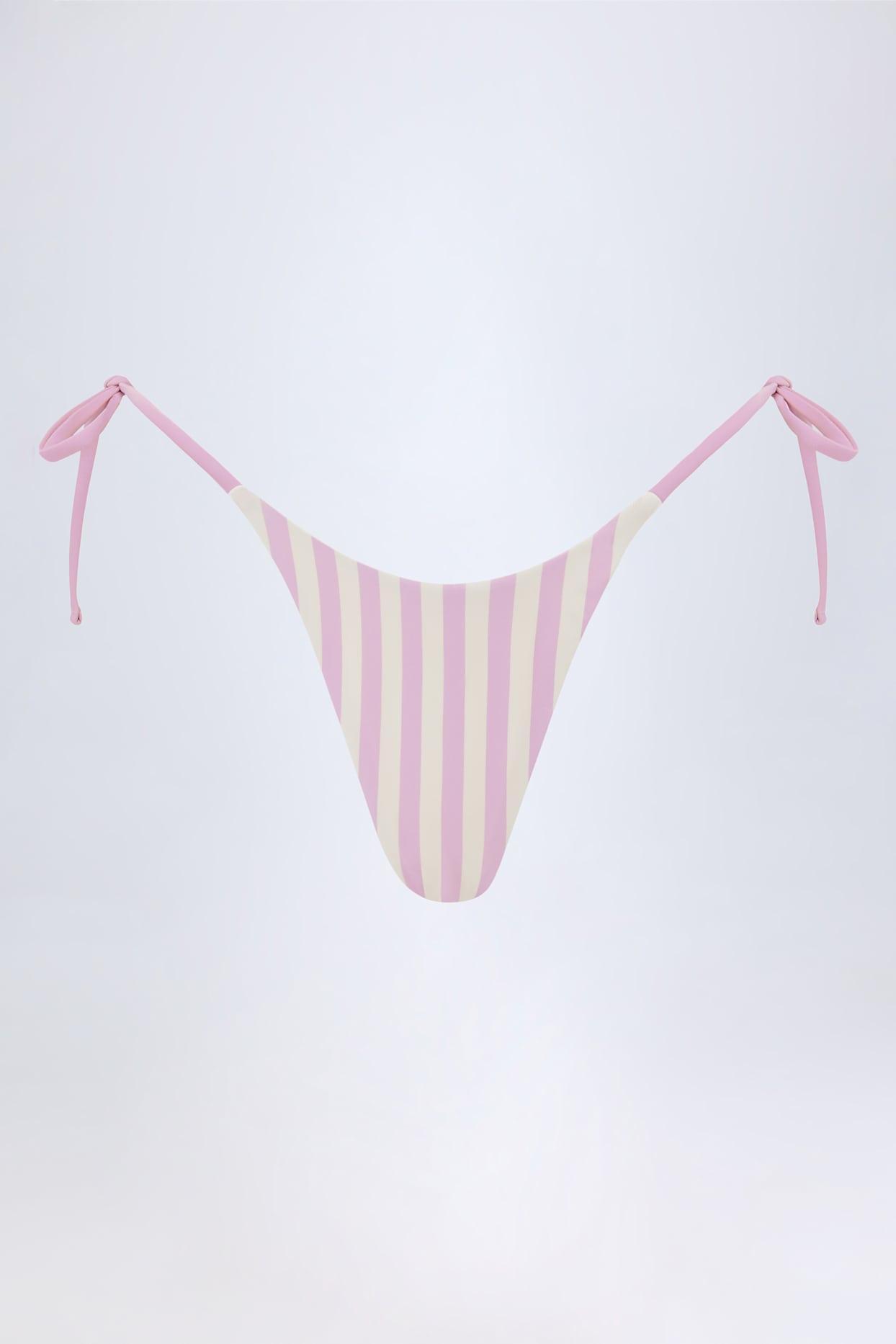 Side-Tie Thong Bikini Bottoms in Mauve Stripe Product Image