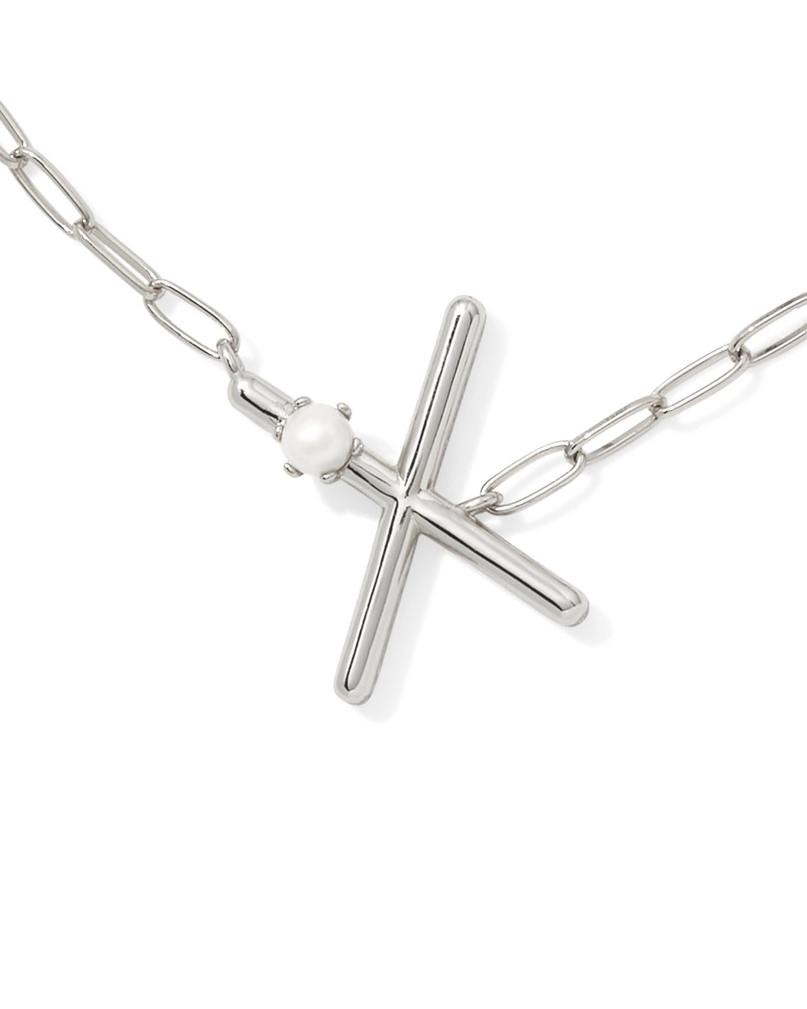 Pearl Silver Letter X Short Pendant Necklace in Freshwater Cultured Pearl Product Image