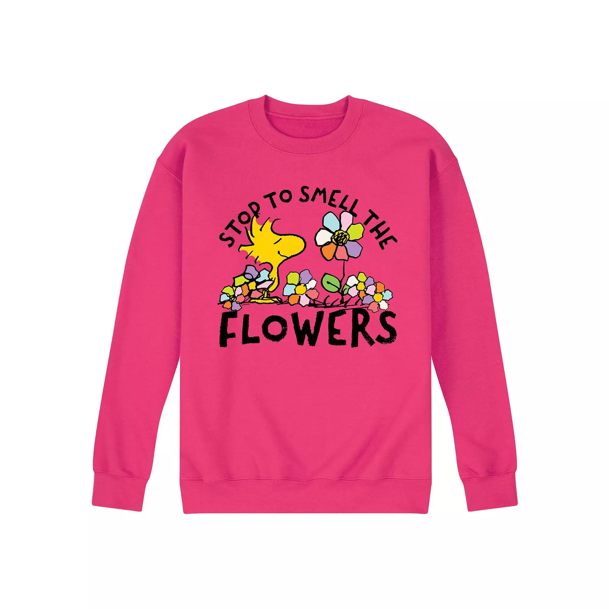 Mens Peanuts Stop & Smell The Flowers Long Sleeve Pink Product Image