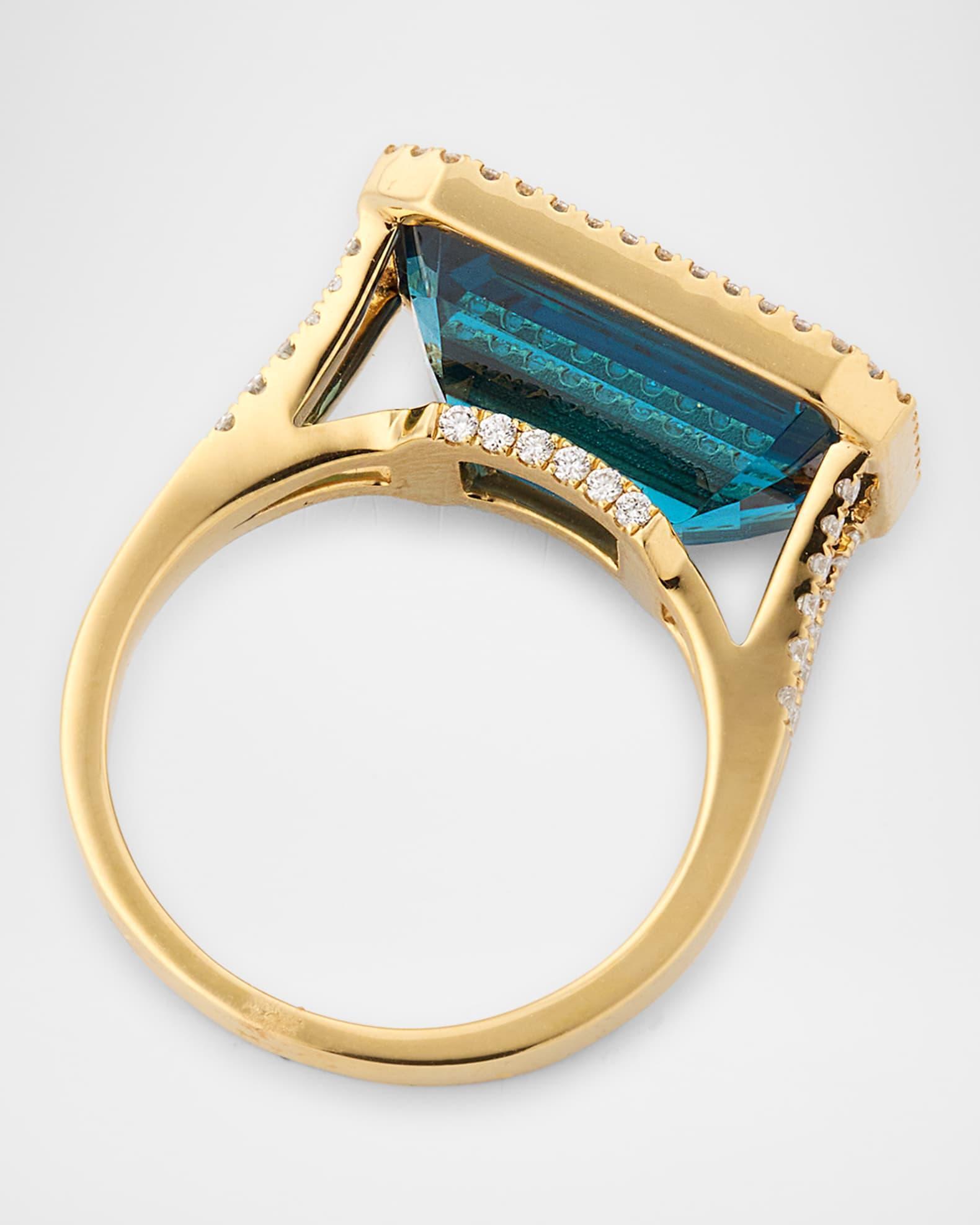 Gossip 18K Yellow Gold London Blue Topaz East West Emerald Cut Ring with Diamonds Product Image