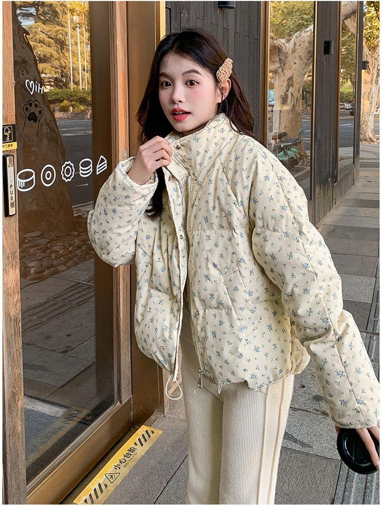 Floral Print Padded Zip Jacket Product Image
