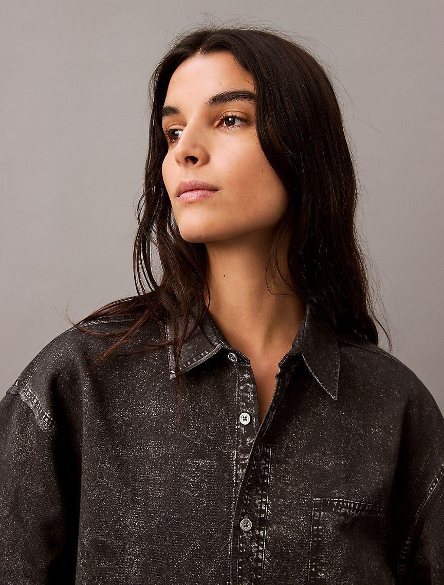 Denim Print Button-Down Shirt Product Image