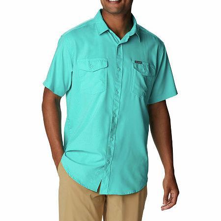 Mens Columbia UPF 40 Utilizer II Solid Short Sleeve Button-Down Shirt Collegiate Blue Product Image