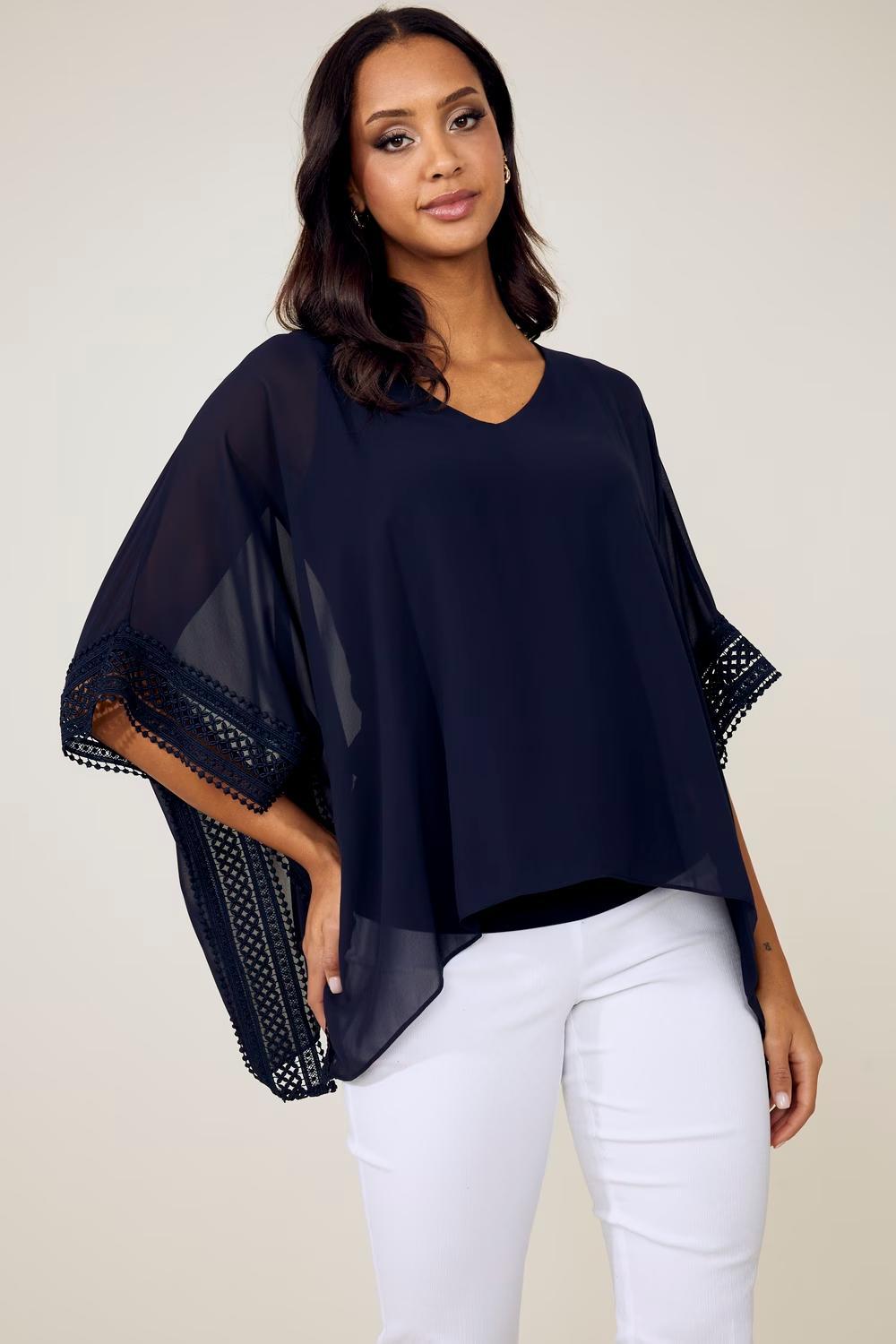 Chiffon And Silky Knit Poncho Top Product Image
