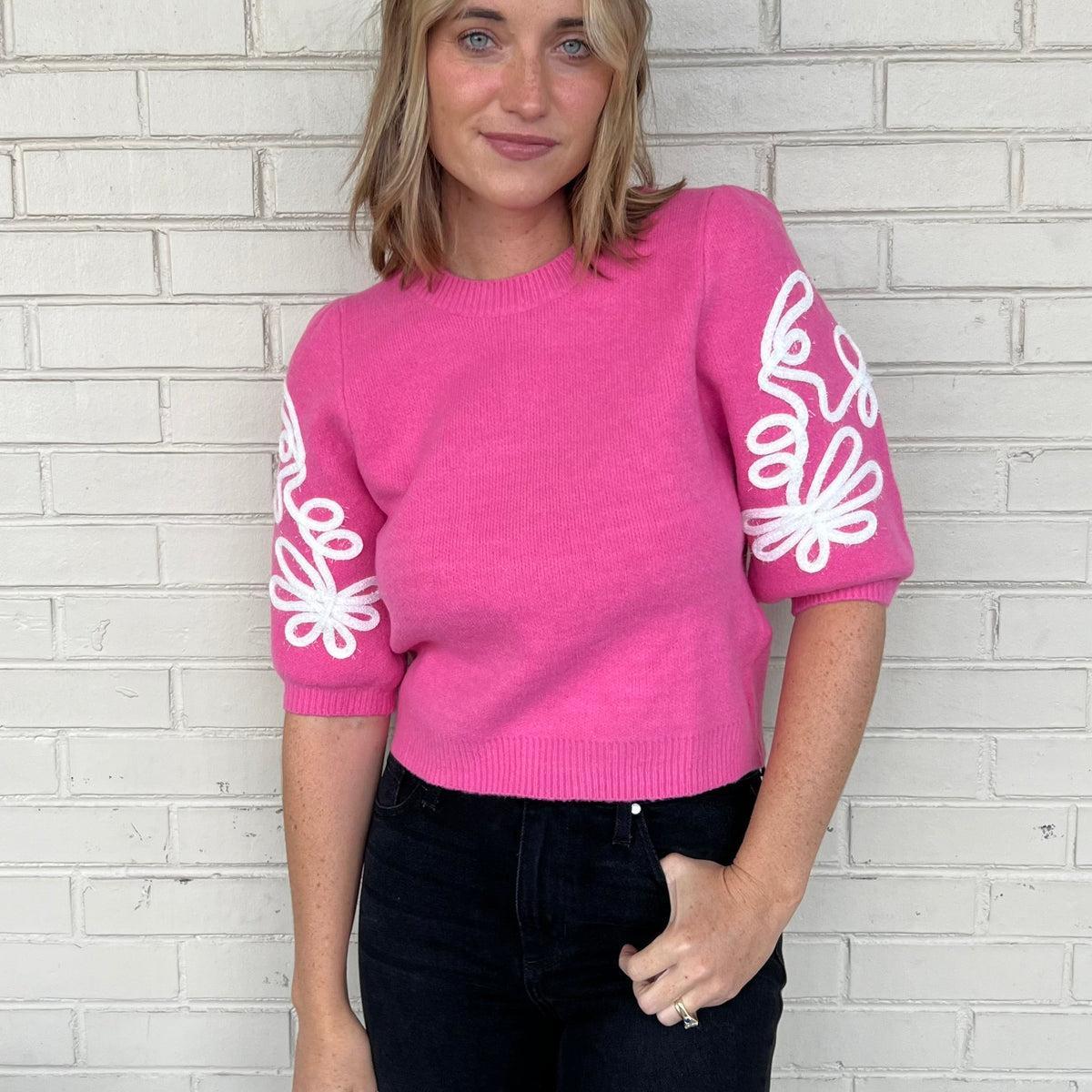 Feeling Festive Embroidered Knit Top Product Image