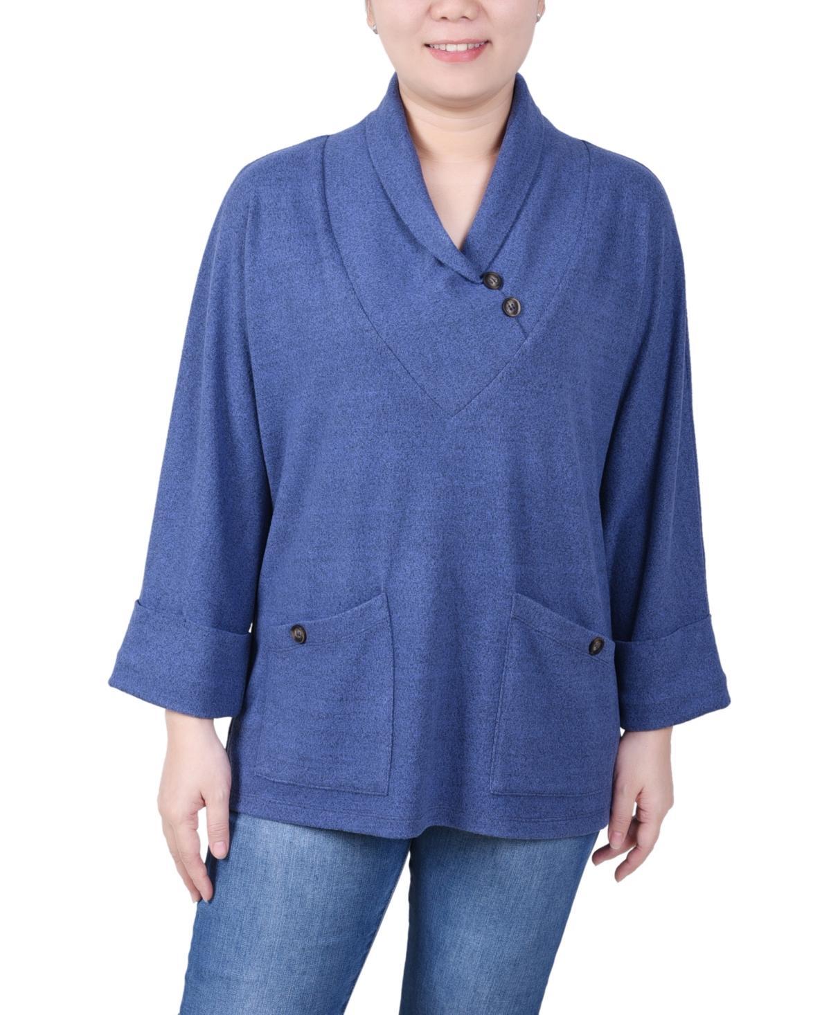 Ny Collection Womens Long Sleeve Shawl Collar Top with Pockets Product Image
