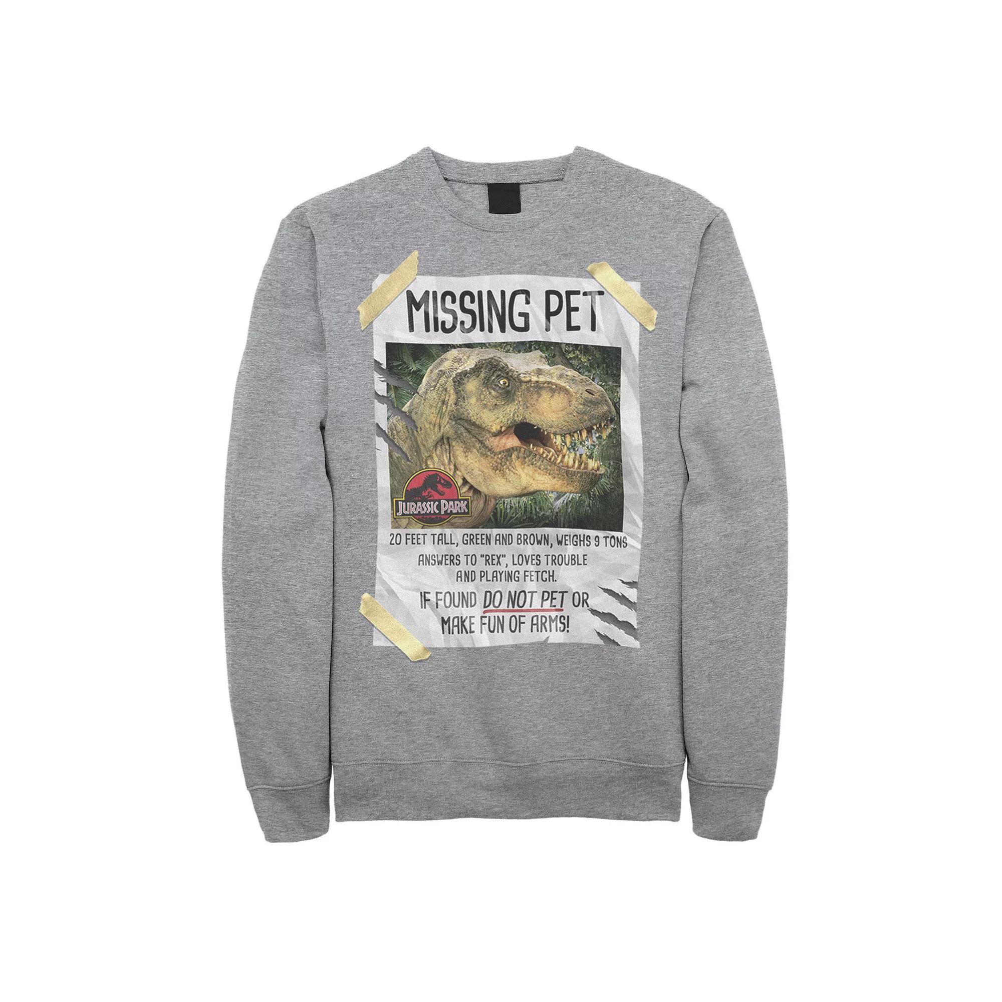 Men's Jurassic Park Missing Pet T-Rex Poster Taped Sweashirt, Size: Small, Athletic Grey Product Image
