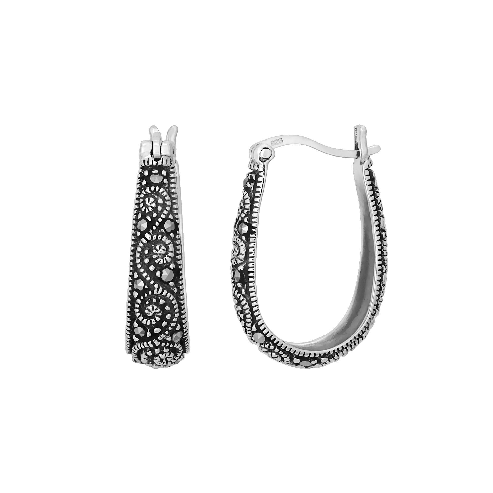 Tori Hill Sterling Silver Marcasite Oval Hoop Earrings, Women's, White Product Image