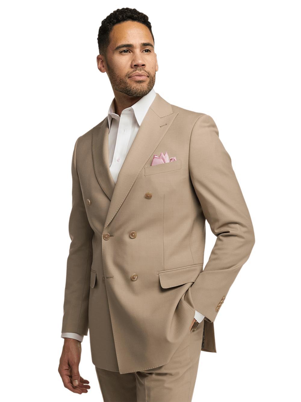 Wool Sstretch Bengaline Peak Lapel Suit - Light Tan Product Image