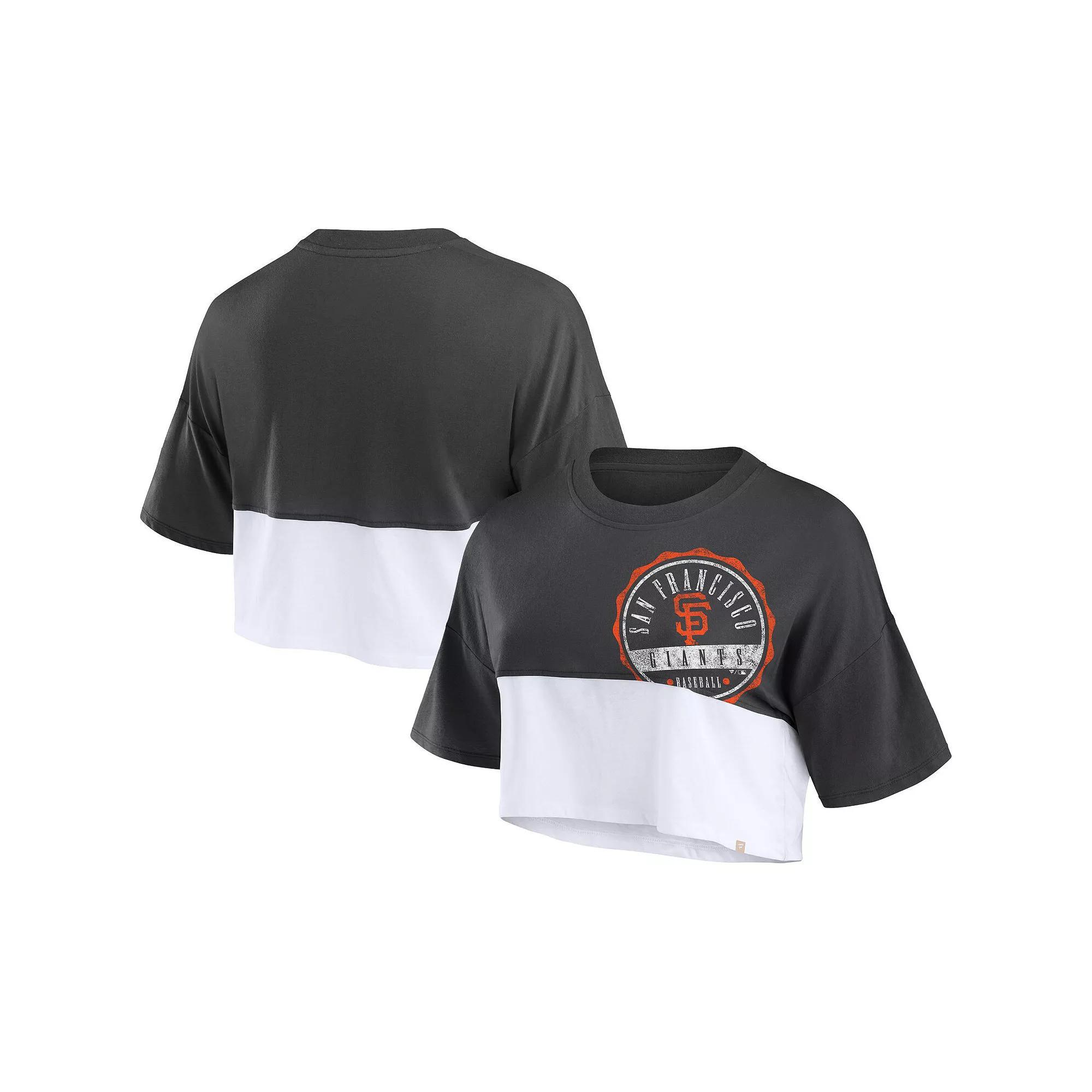 Women's Fanatics Branded Navy/White Houston Astros Color Split Boxy Cropped T-Shirt, Size: 2XL, Blue Product Image