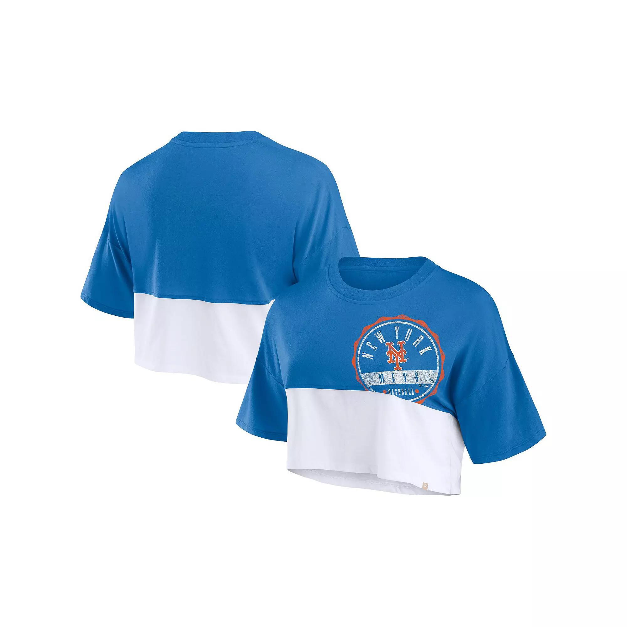 Women's Fanatics Branded Navy/White Houston Astros Color Split Boxy Cropped T-Shirt, Size: 2XL, Blue Product Image