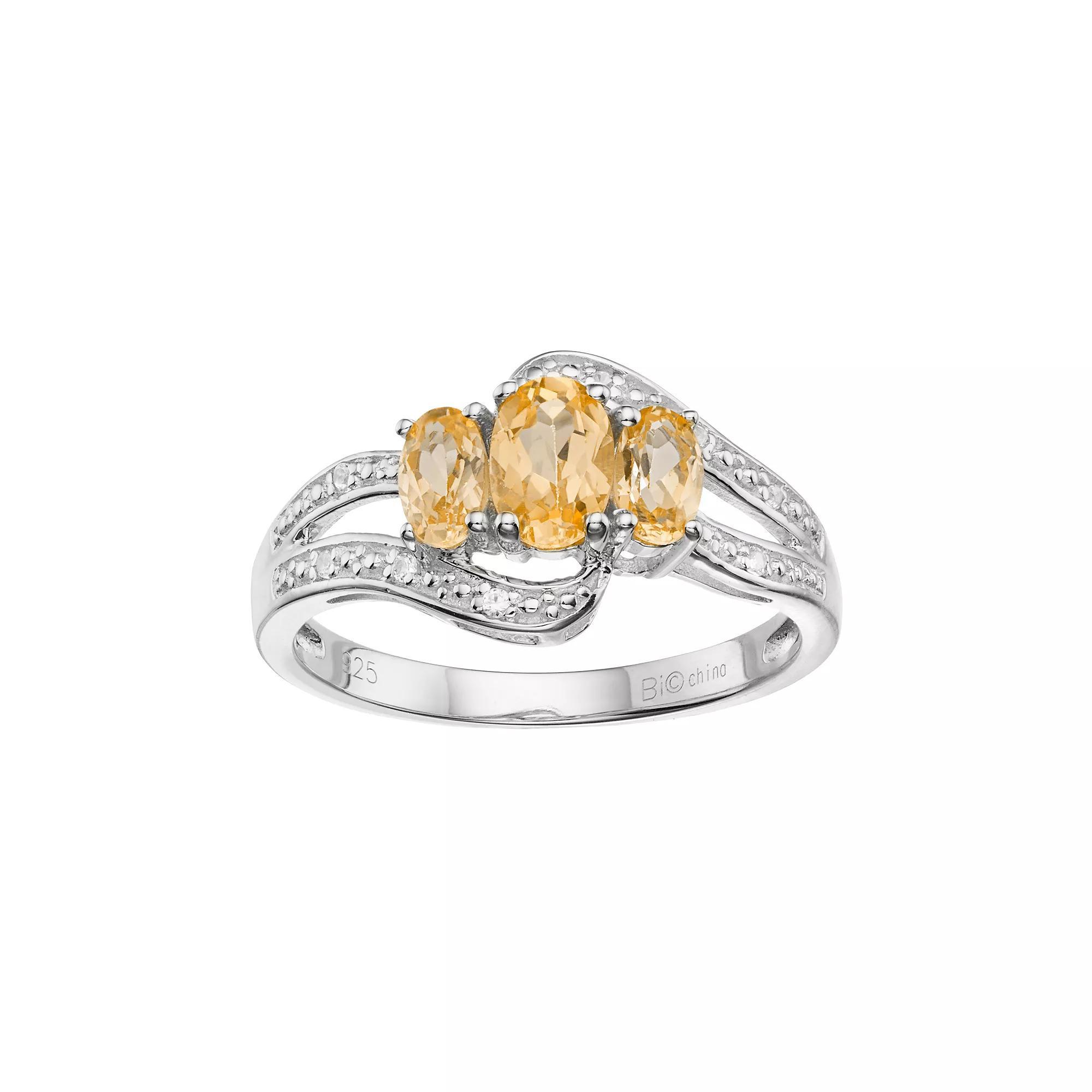 Gemminded Sterling Silver Peridot & White Topaz 3-Stone Bypass Ring, Womens Green Product Image