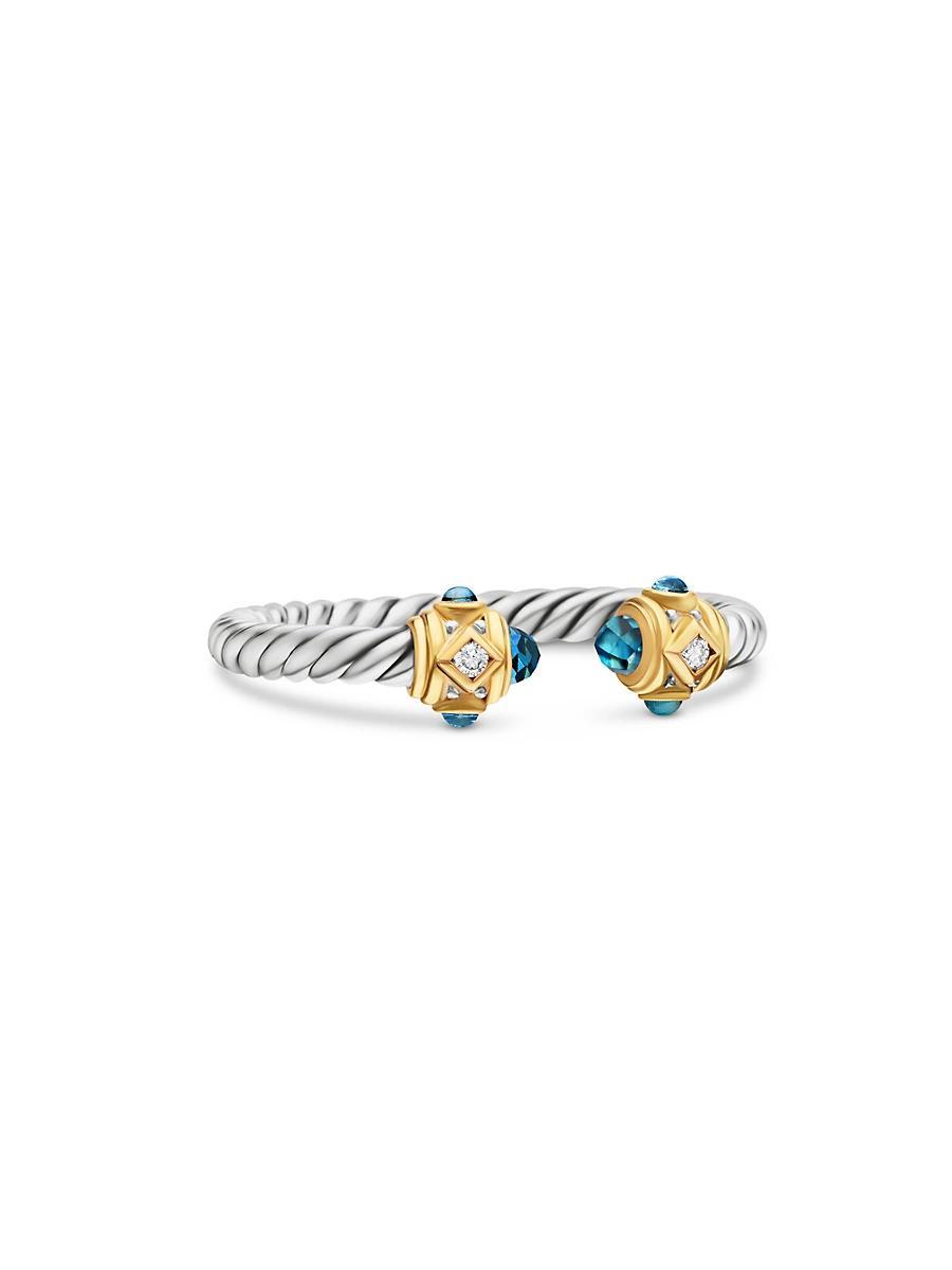 David Yurman Renaissance Ring in Sterling Silver with Hampton Blue Topaz, 14K Yellow Gold & Diamonds Product Image