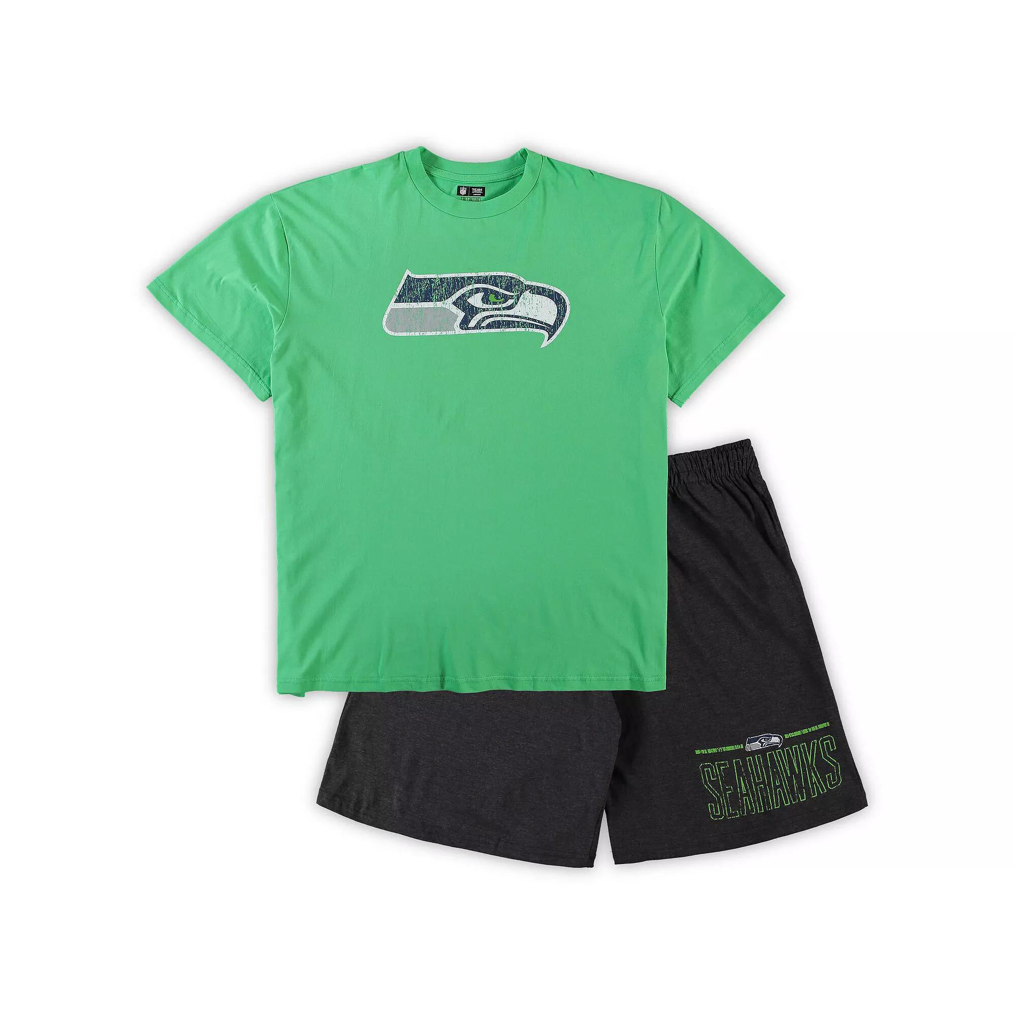 Men's Concepts Sport Neon Green/Heathered Charcoal Seattle Seahawks Big & Tall T-Shirt & Shorts Set, Size: 2XB, Brt Gr Product Image