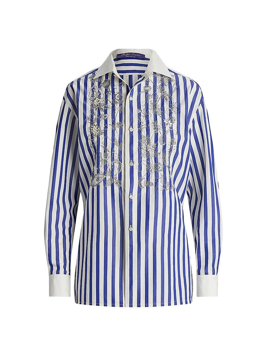 Womens Capri Umbrella Embellished Floral-Embroidered Shirt Product Image