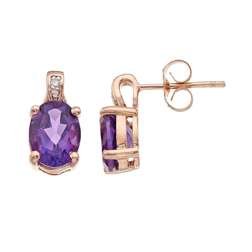 Gemminded 14k Rose Gold Over Silver Amethyst & Diamond Accent Oval Stud Earrings, Women's, Pink Tone Product Image