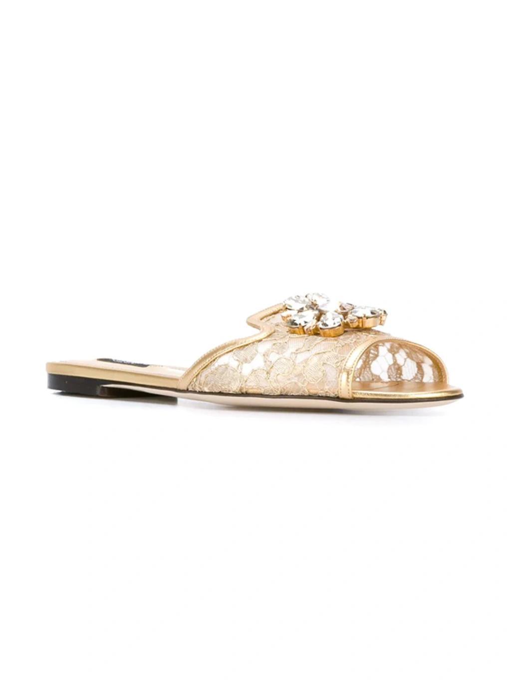 DOLCE & GABBANA Bianca Crystal-embellished Lace Sandals In Beige Product Image