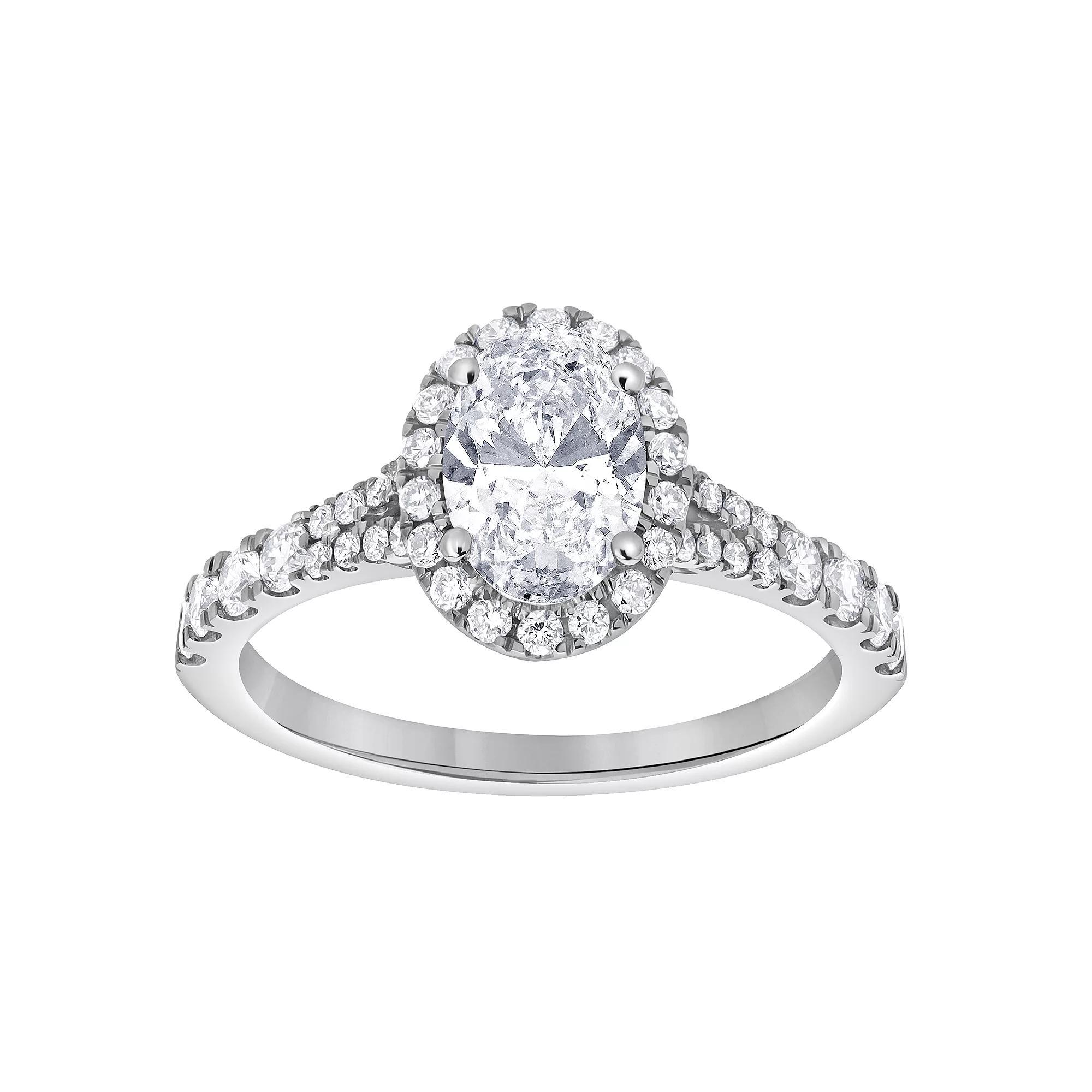 Diamond Brilliance 14k White Gold 1 1/2 Carat T.W. Lab-Grown Diamond Oval Halo Engagement Ring, Women's, Size: 6, 14k Gold Product Image