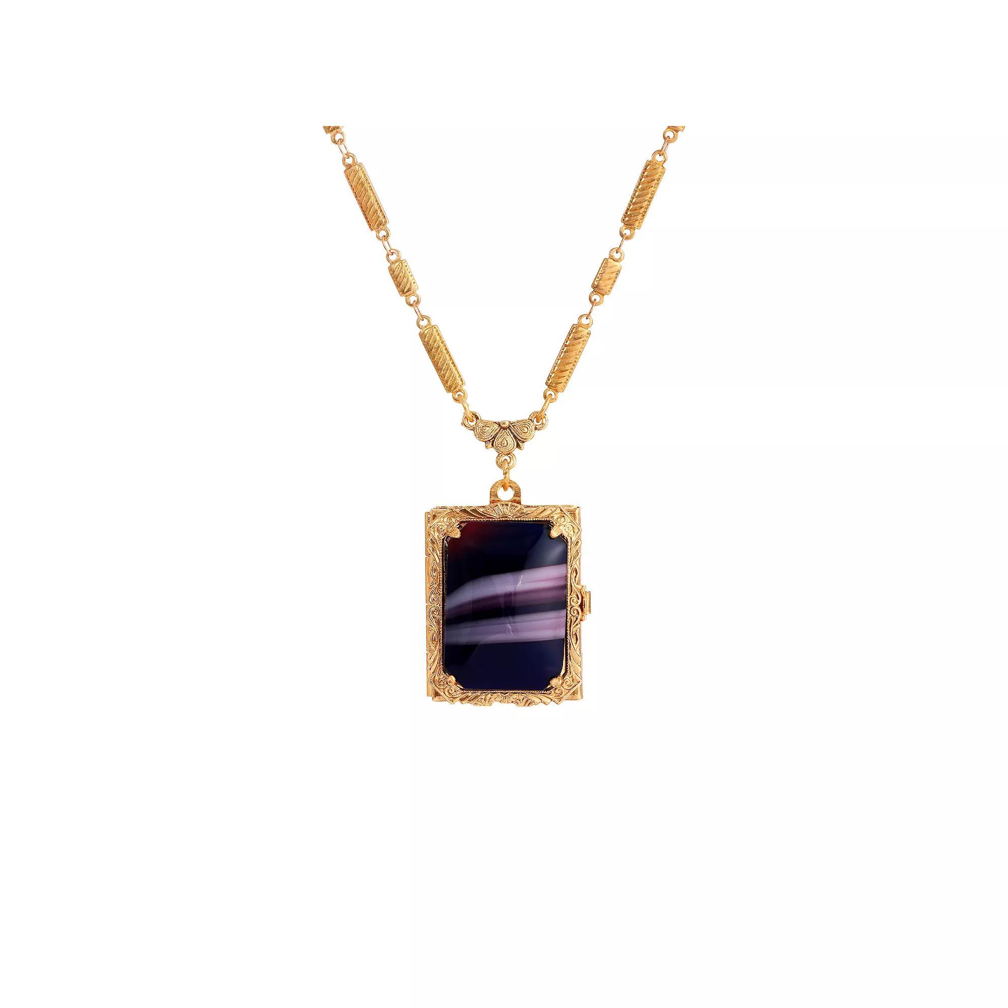 1928 Gold Tone Stone Locket Necklace, Womens, Purple Product Image