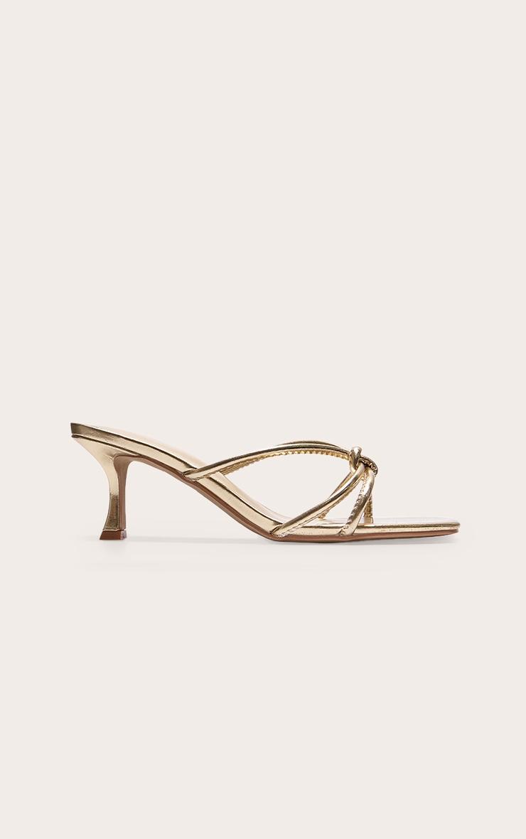  Gold Wide Fit PU Square Toe Knotted Heeled Mules Product Image