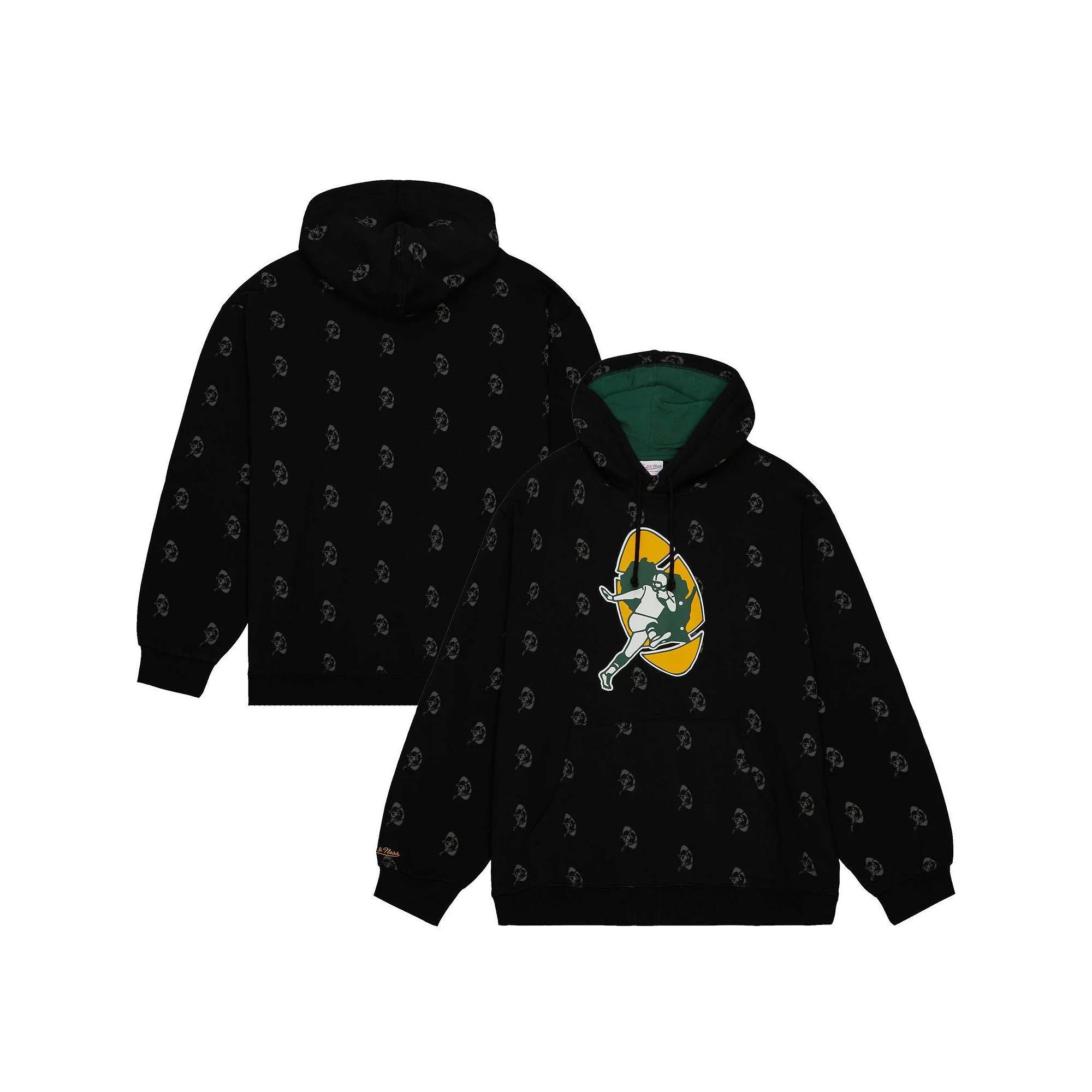 Men's Mitchell & Ness Black Green Bay Packers Allover Print Fleece Pullover Hoodie, Size: Small Product Image