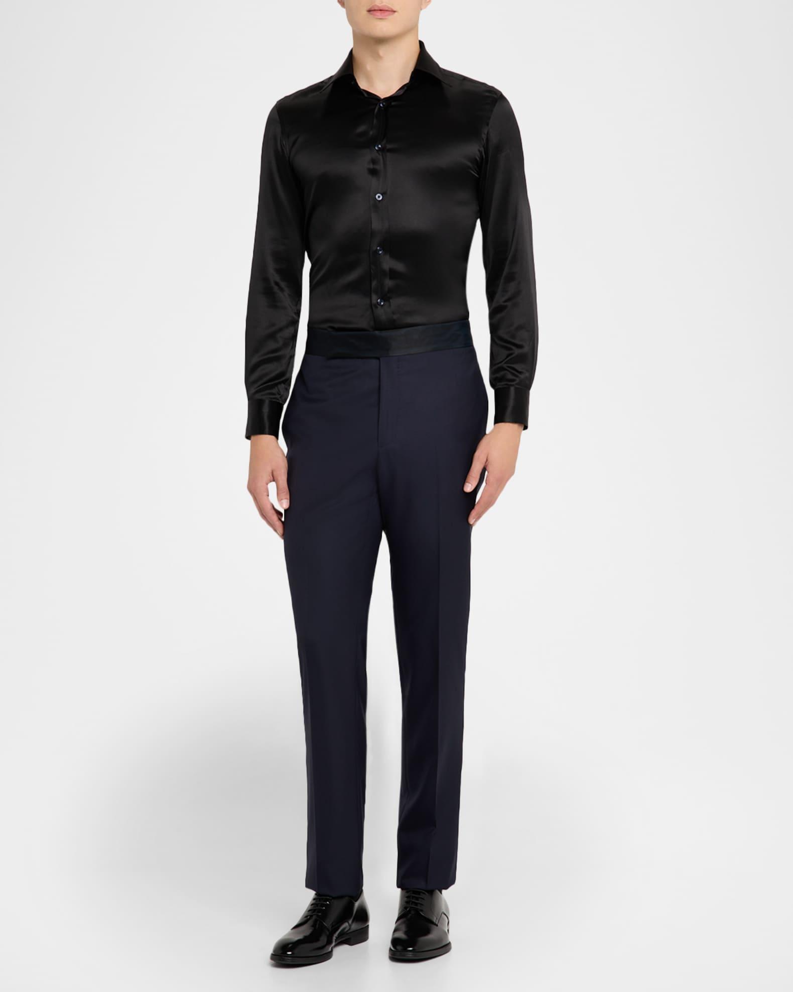 Men's Wool Satin-Trim Formal Pants Product Image