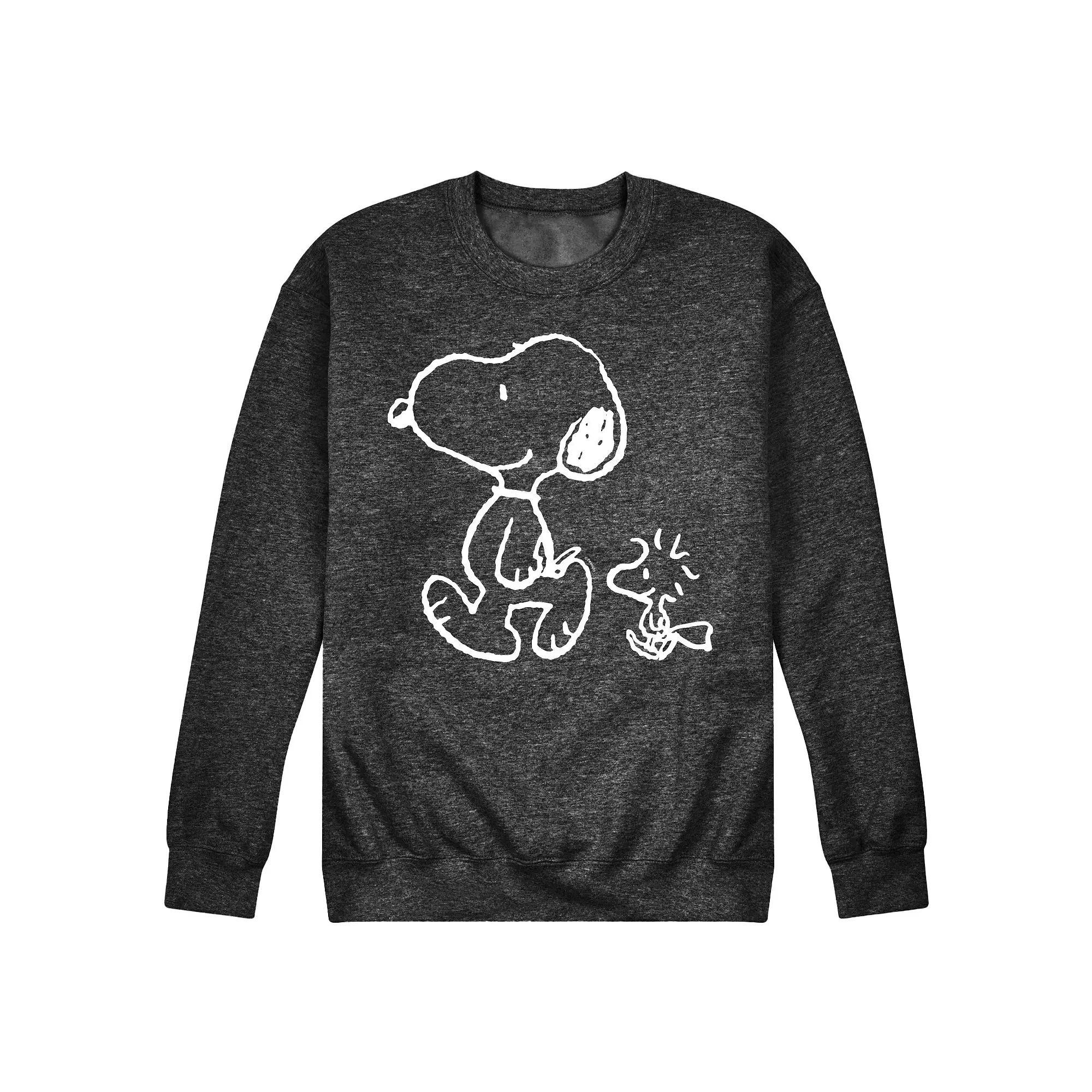 Mens Peanuts Snoopy Woodstock Fleece Sweatshirt Heather Grey Product Image